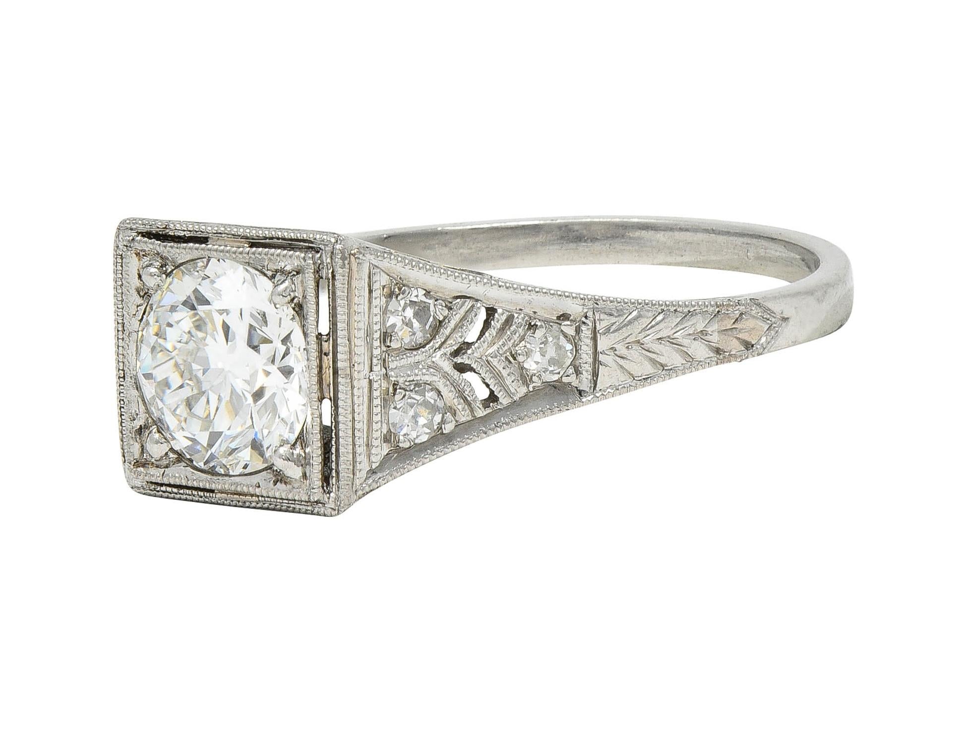 Art Deco 1.17 CTW European Cut Diamond Platinum Vintage Trellis Engagement Ring