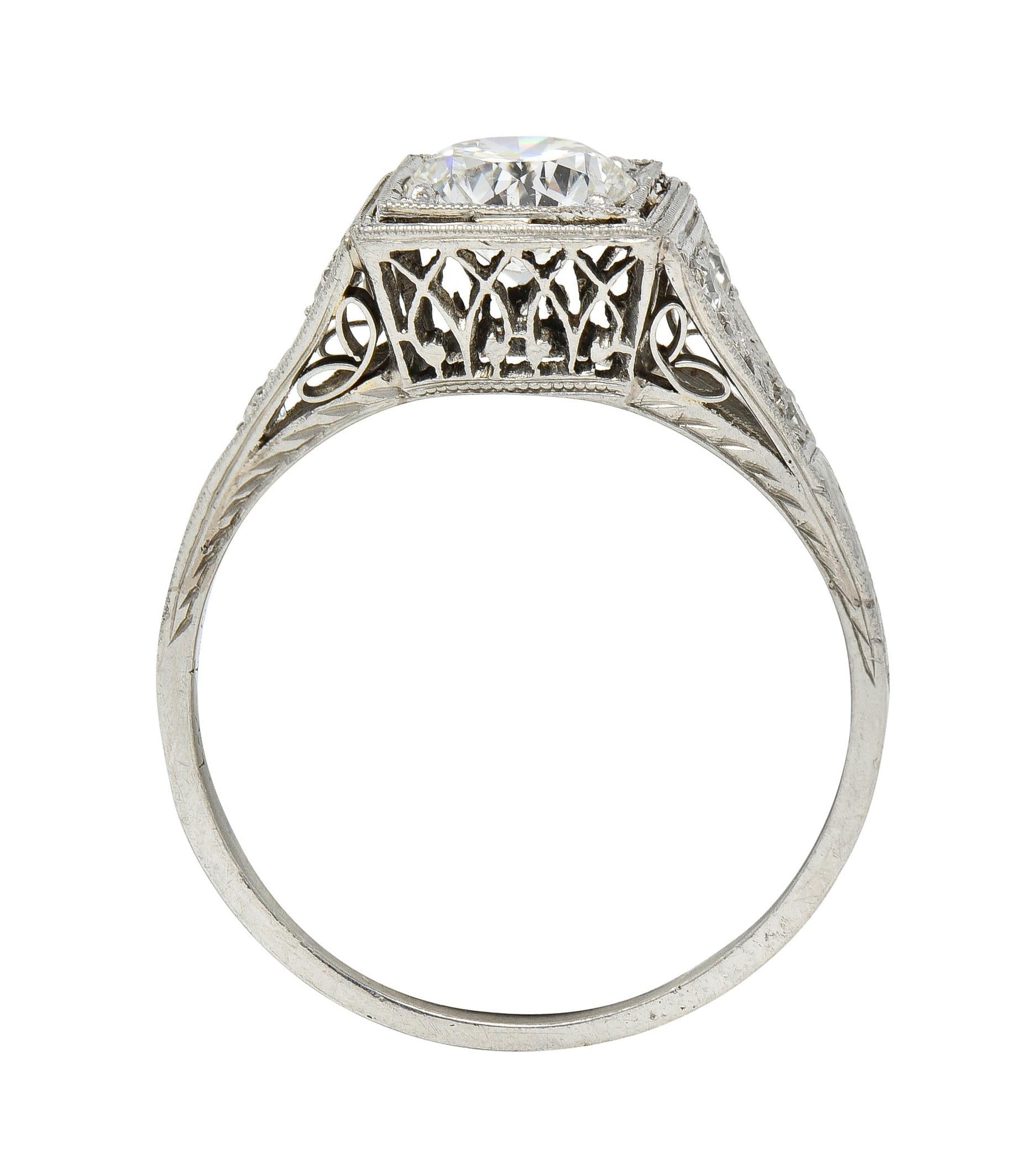 Art Deco 1.17 CTW European Cut Diamond Platinum Vintage Trellis Engagement Ring