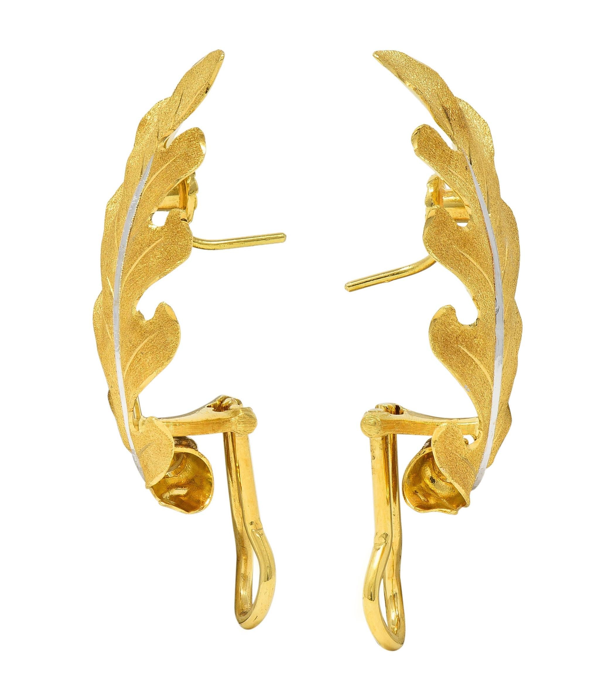 Buccellati 1970's 18 Karat Two-Tone Gold Vintage Leaf Earrings