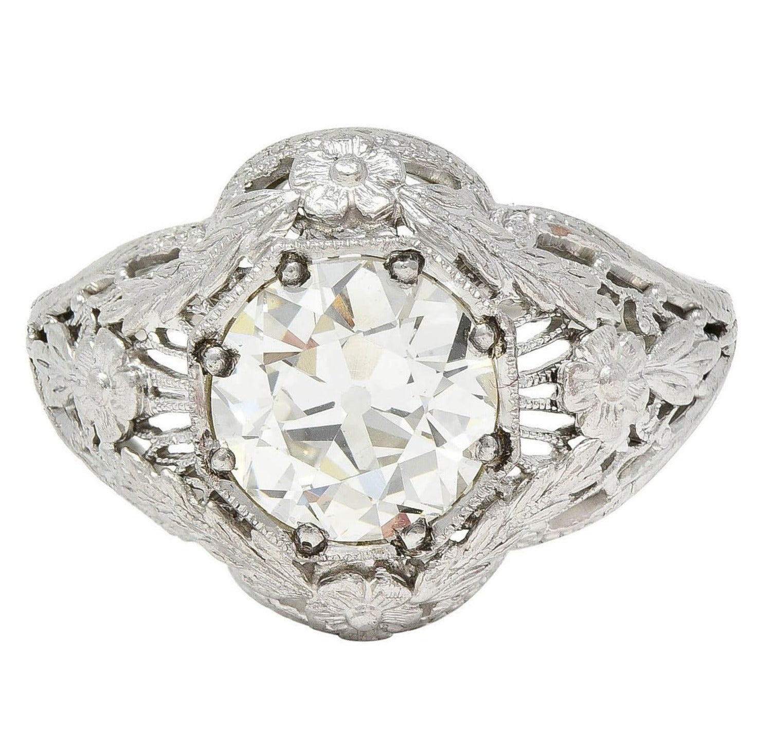 Felger Art Deco 1.35 CTW Diamond 18K White Gold Floral Vintage Engagement Ring