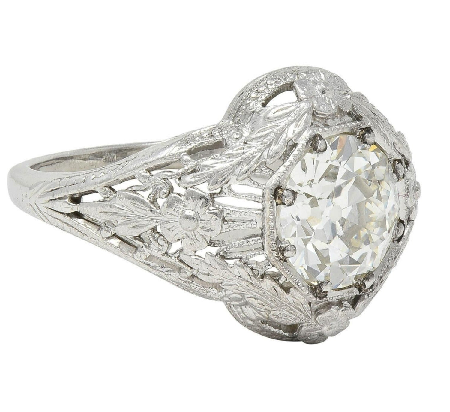 Felger Art Deco 1.35 CTW Diamond 18K White Gold Floral Vintage Engagement Ring