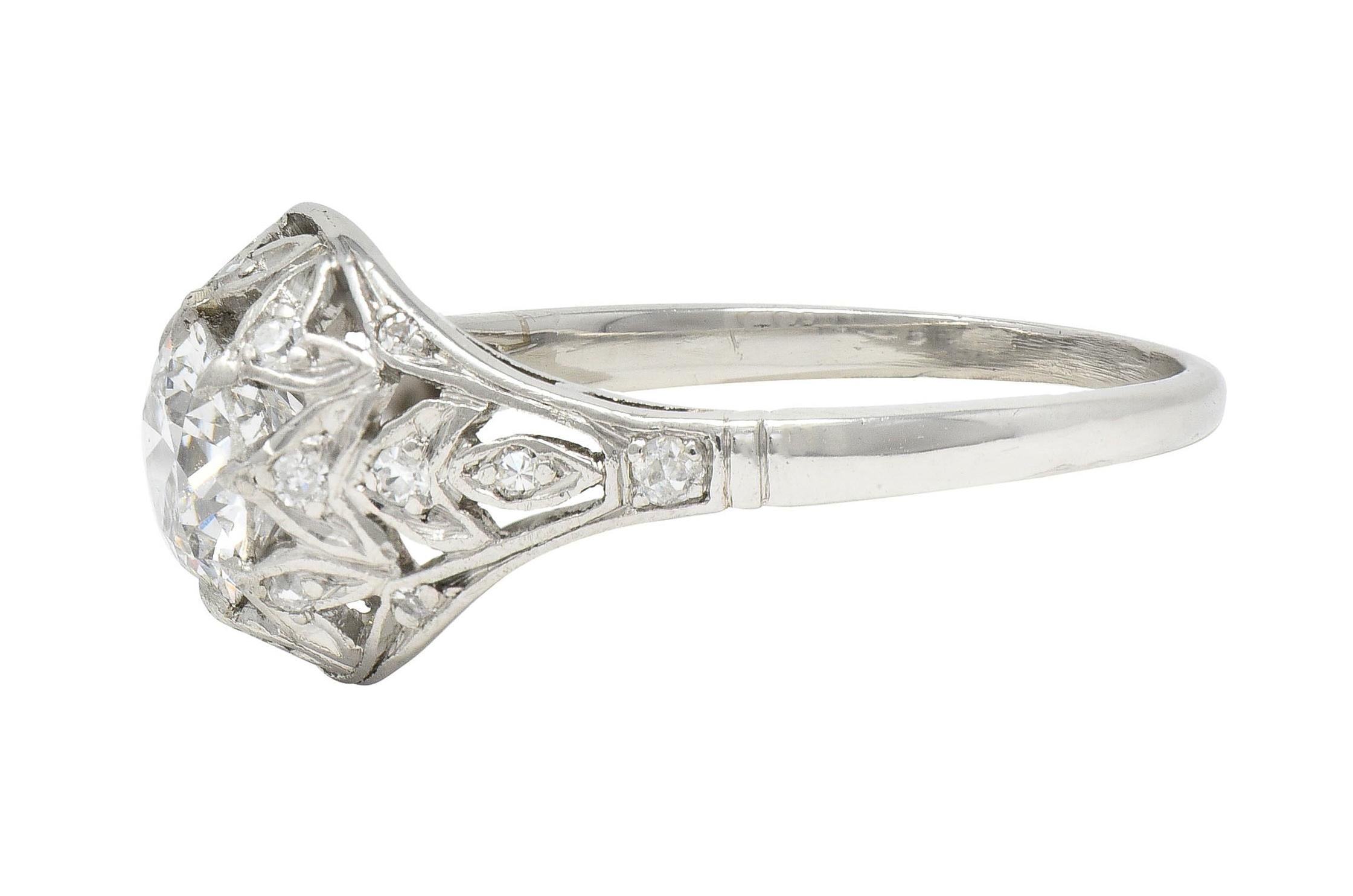 Art Deco 1.39 CTW Diamond Platinum Foliate Vintage Engagement Ring GIA