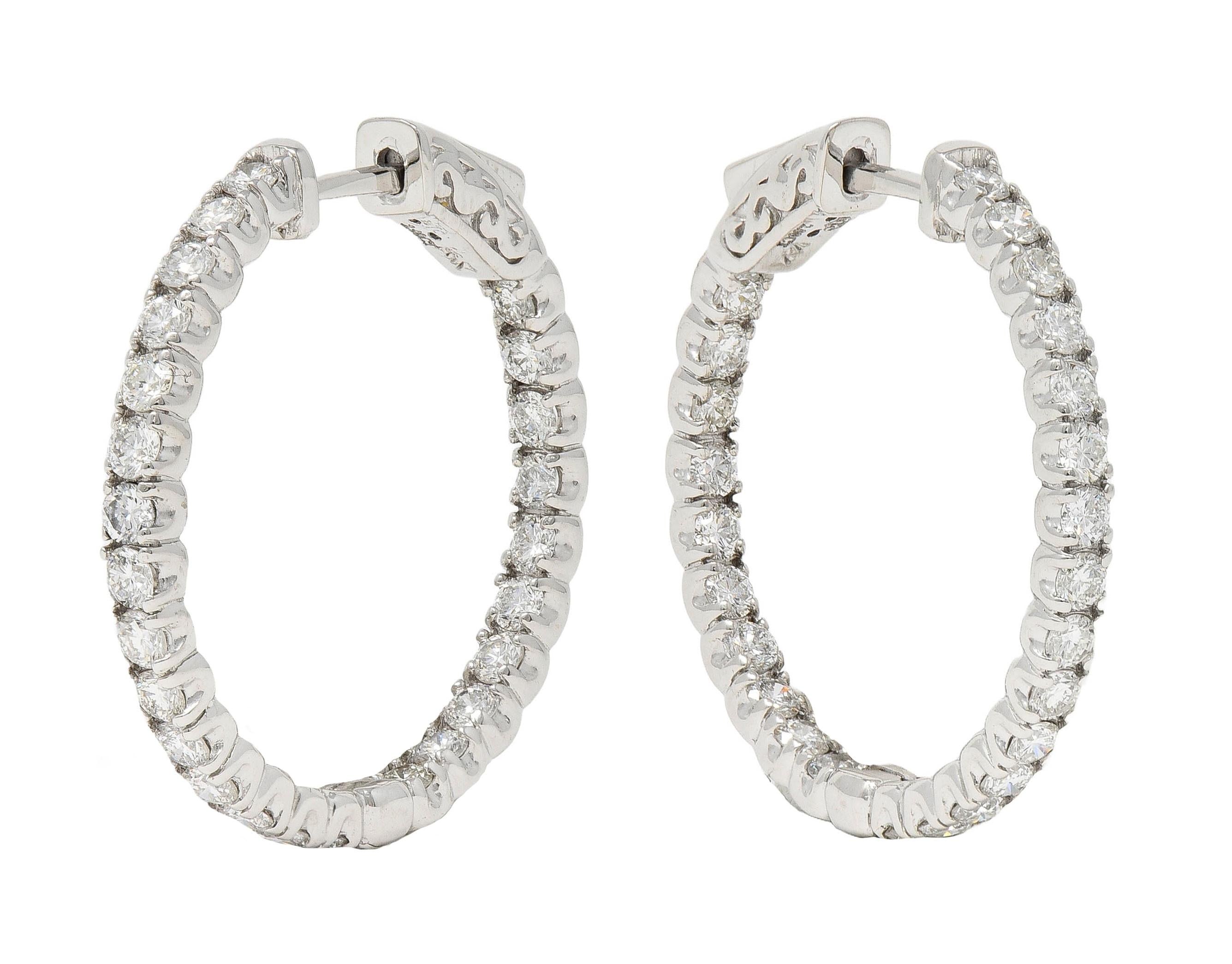 Contemporary 2.00 CTW Diamond 14 Karat White Gold Inside Outside Hoop Earring