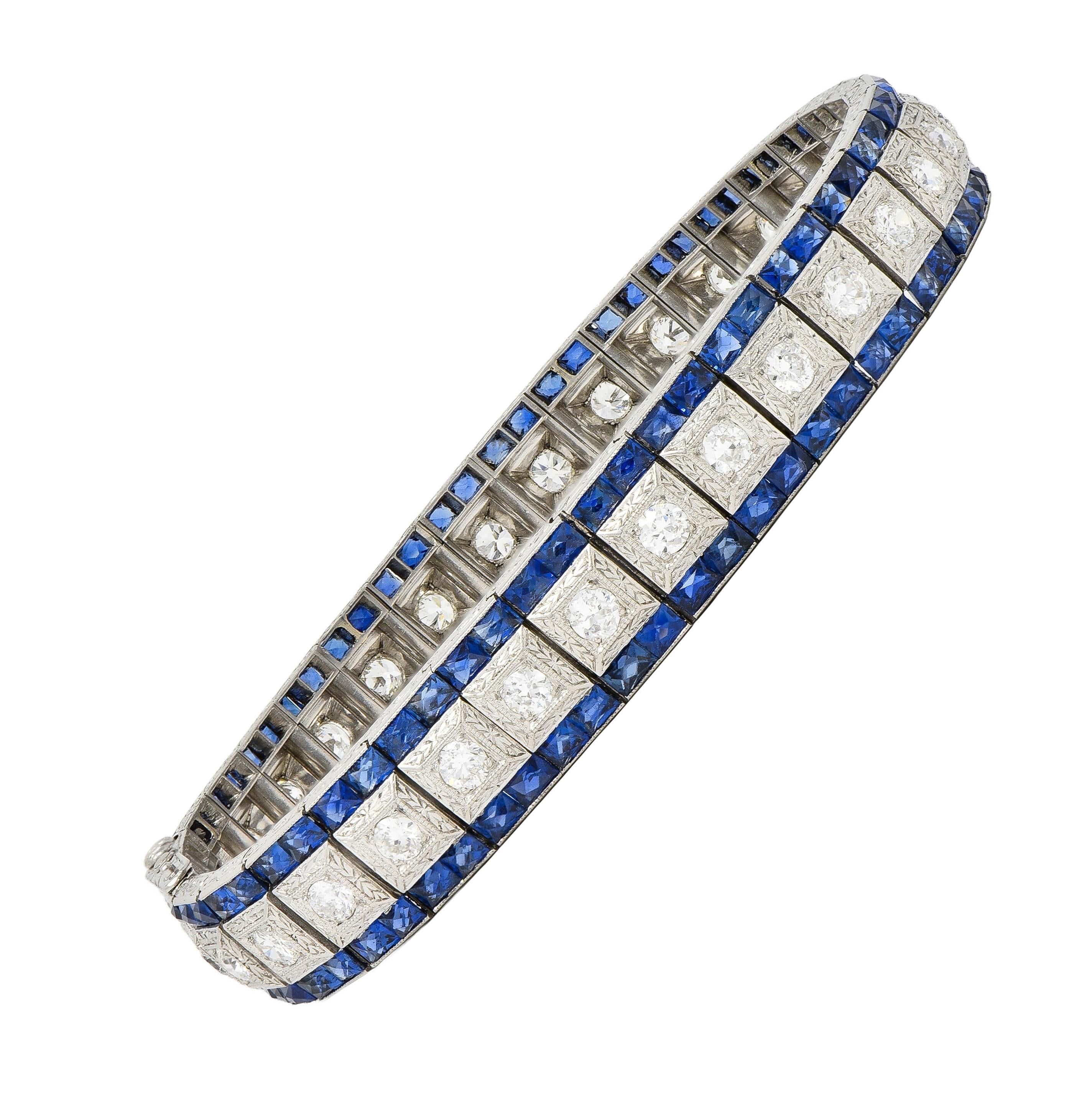 Black Starr & Frost Art Deco 19.72 CT Diamond Sapphire Platinum Vintage Bracelet