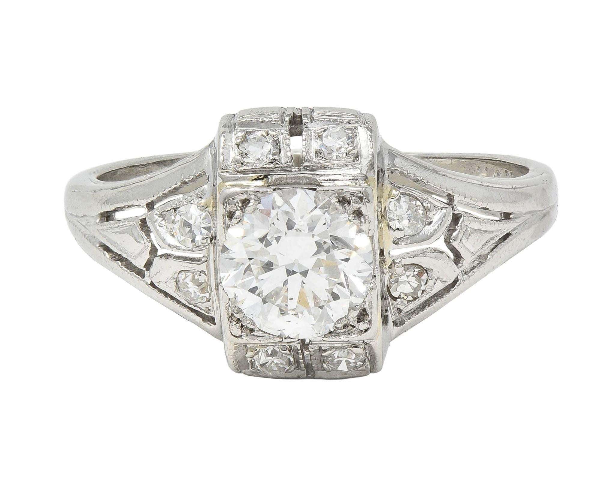 Art Deco 0.85 CTW Diamond Platinum Vintage Bombe Engagement Ring