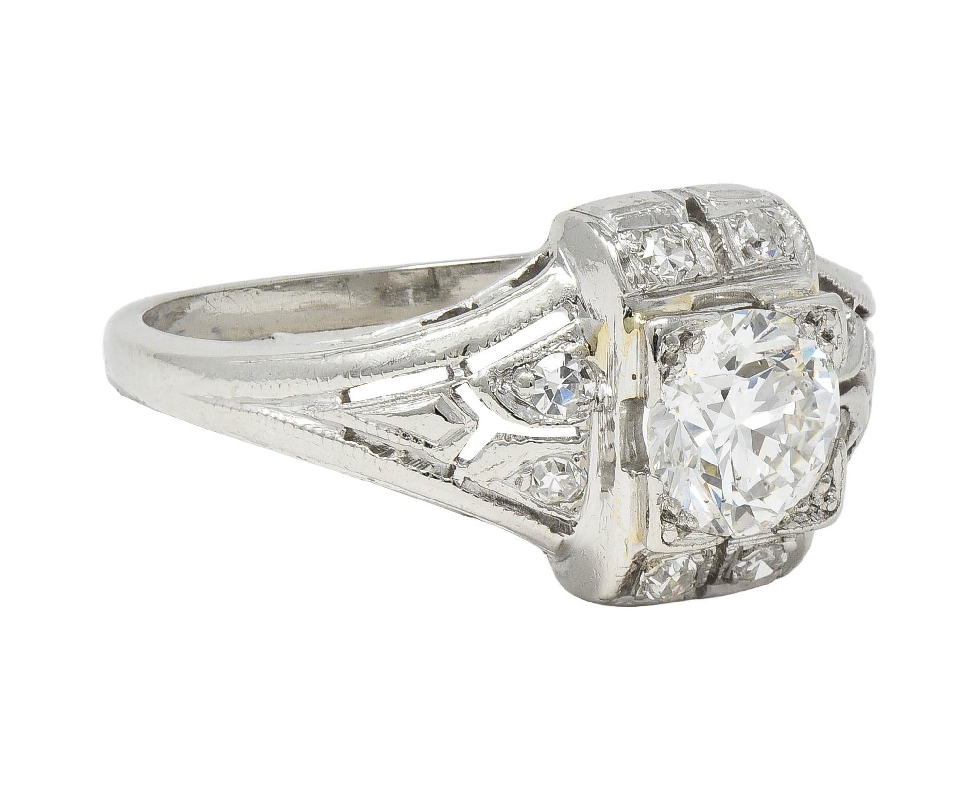 Art Deco 0.85 CTW Diamond Platinum Vintage Bombe Engagement Ring