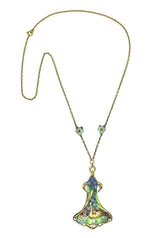 Art Nouveau Plique-A-Jour Enamel 14 Karat Gold Antique Swan Pendant Necklace