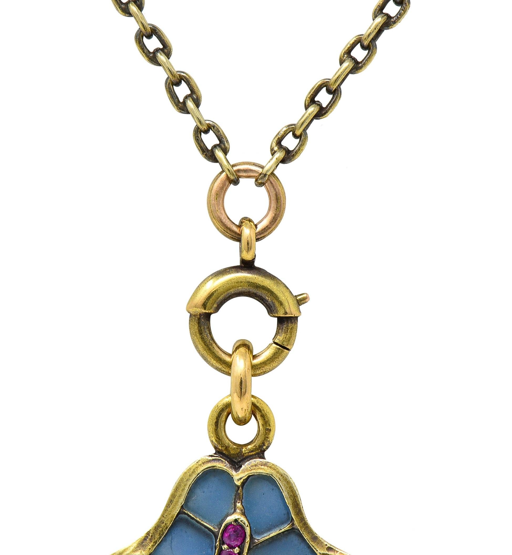 Art Nouveau Plique-A-Jour Enamel 14 Karat Gold Antique Swan Pendant Necklace