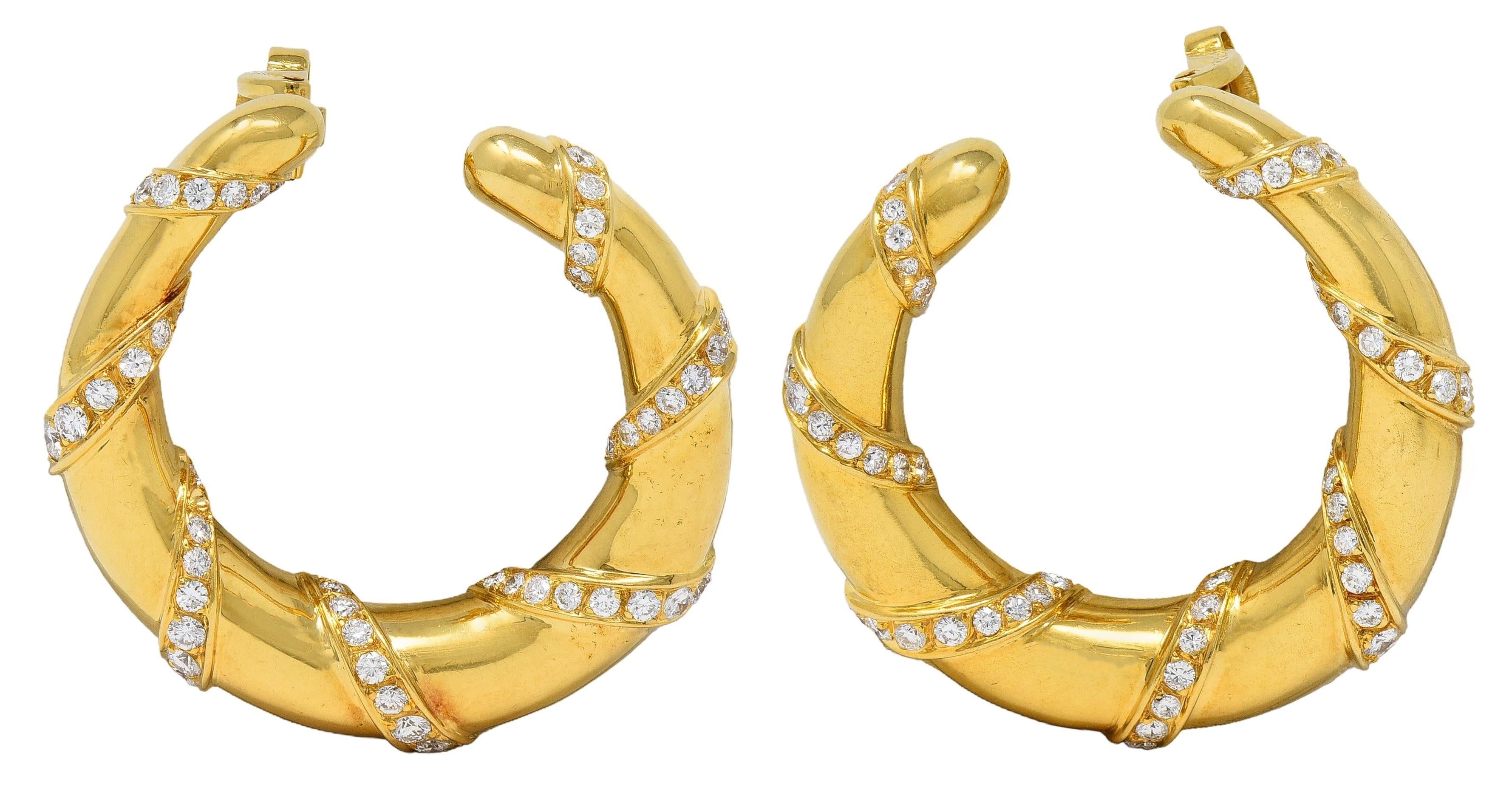 Cartier Paris 1.90 CTW 18 Karat Yellow Gold Twist Hoop Vintage Ear-Clip Earrings