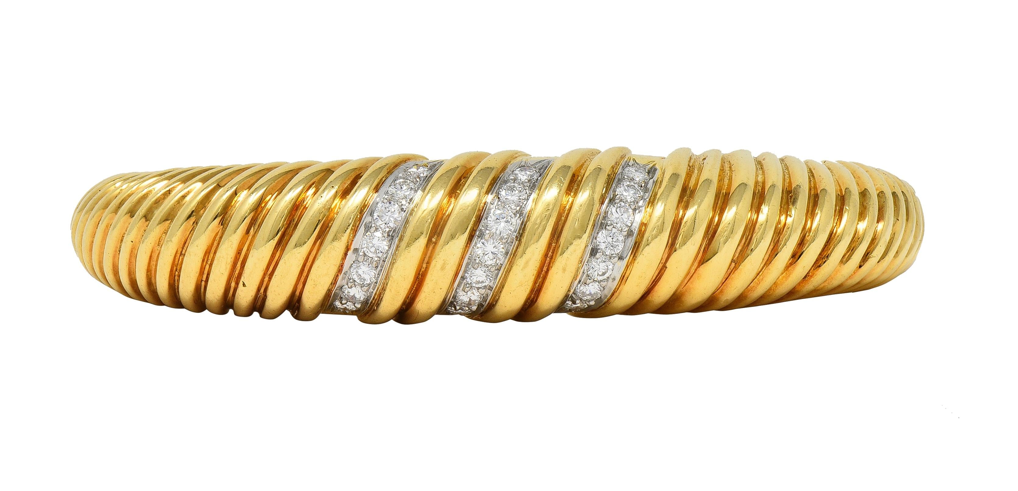 Tiffany & Co. 1960's Diamond Platinum 18 Karat Yellow Gold Vintage Cuff Bracelet
