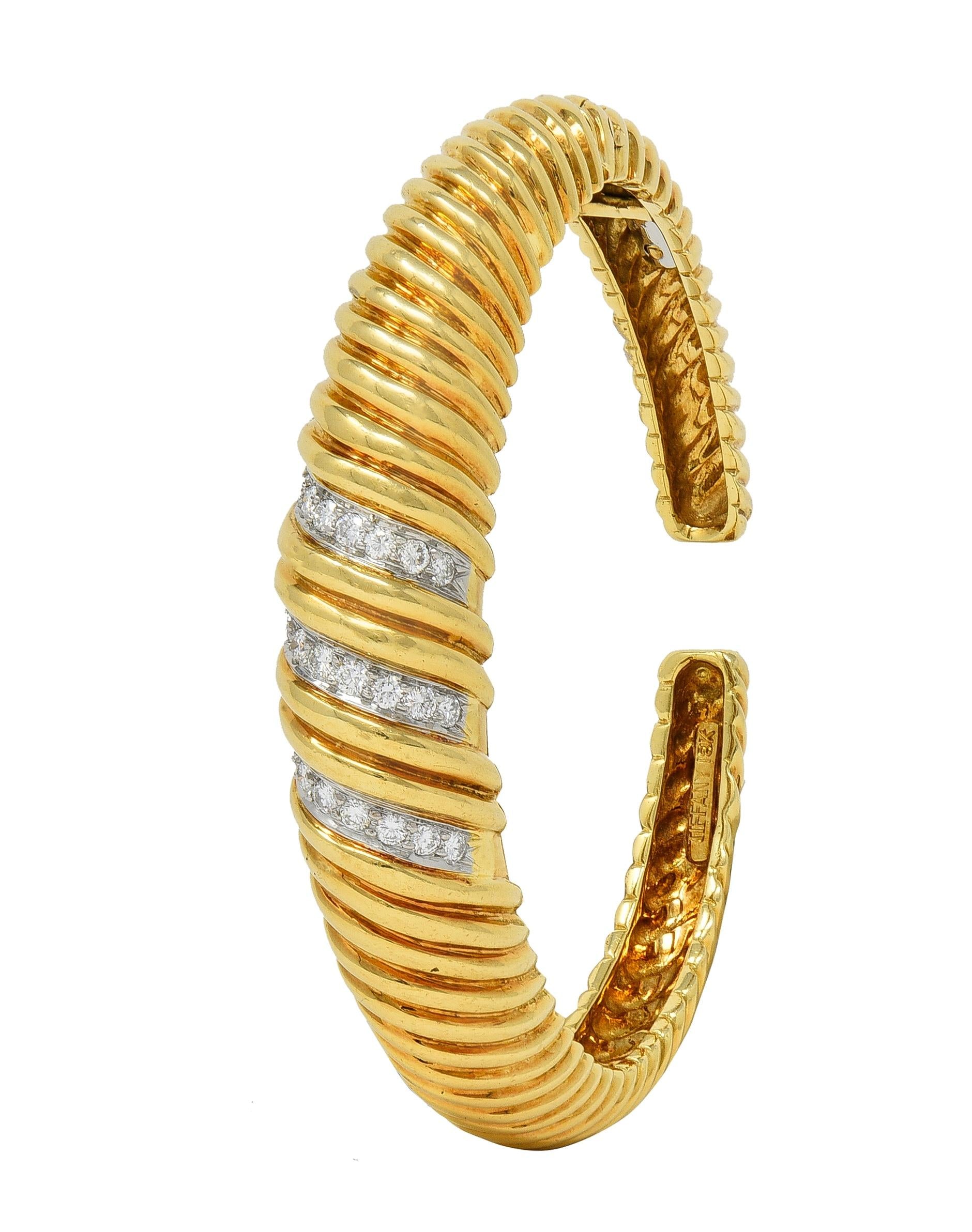 Tiffany & Co. 1960's Diamond Platinum 18 Karat Yellow Gold Vintage Cuff Bracelet