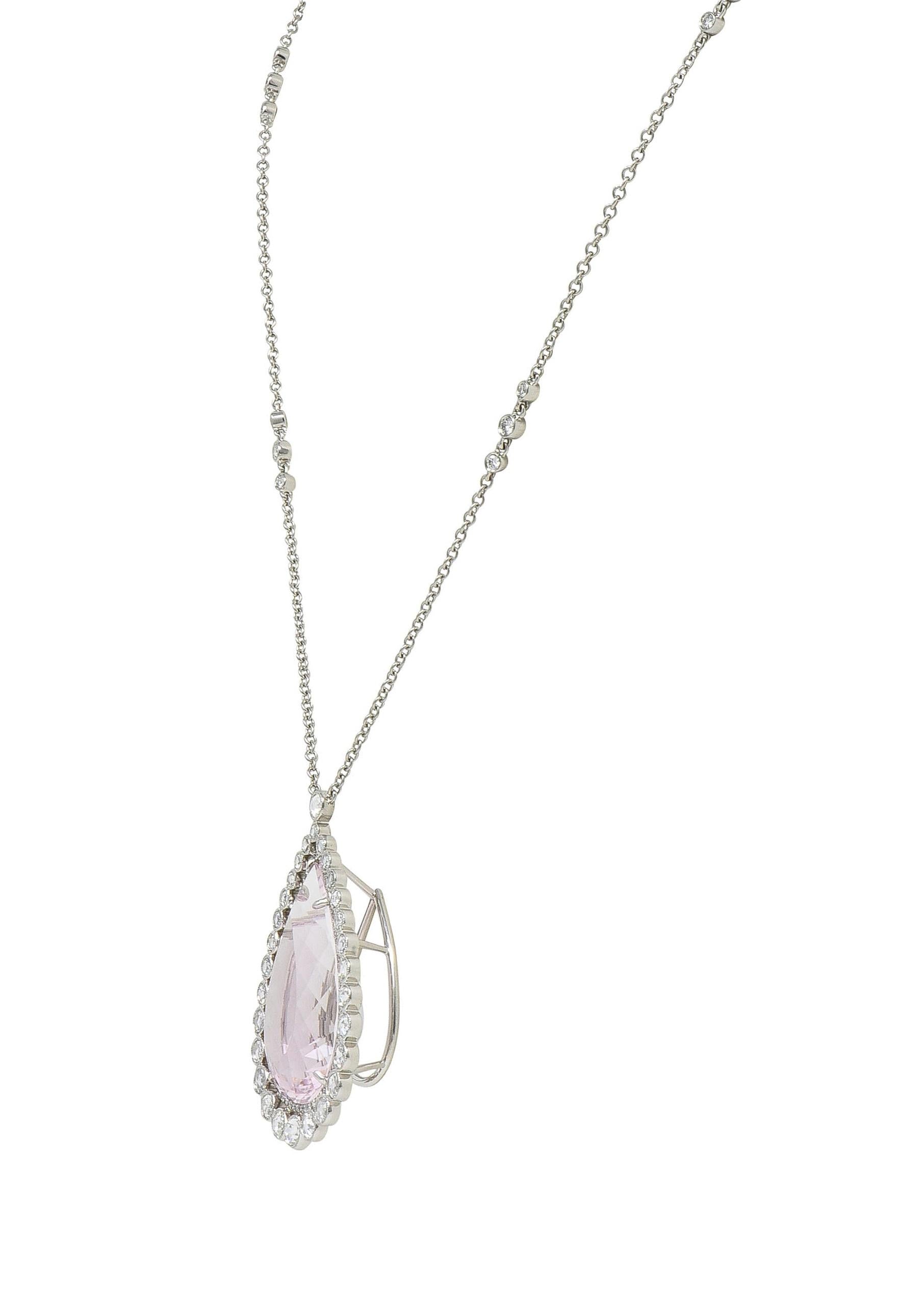 Tiffany & Co. 2010's 27.01 CTW Morganite Diamond Platinum Station Drop Necklace