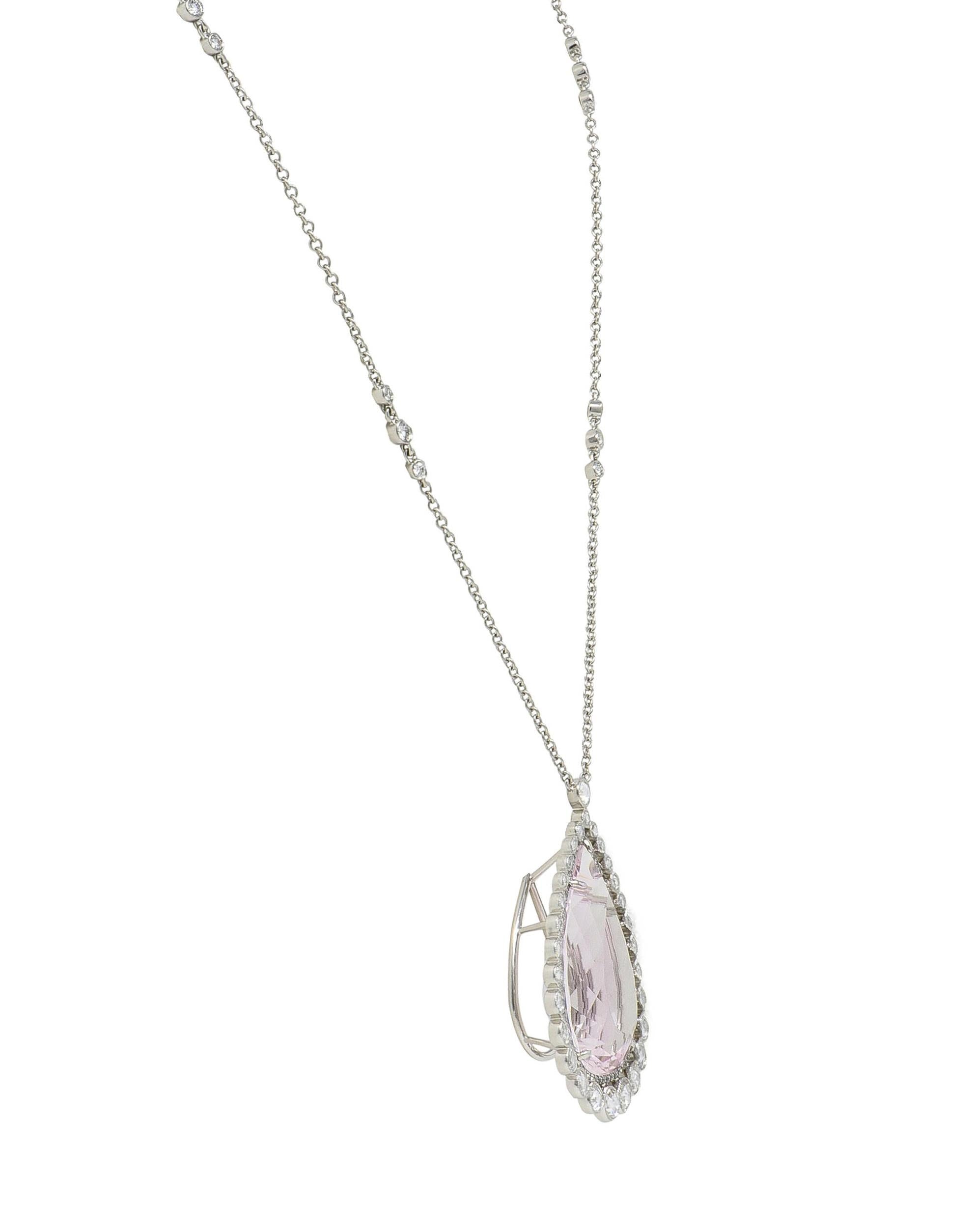 Tiffany & Co. 2010's 27.01 CTW Morganite Diamond Platinum Station Drop Necklace