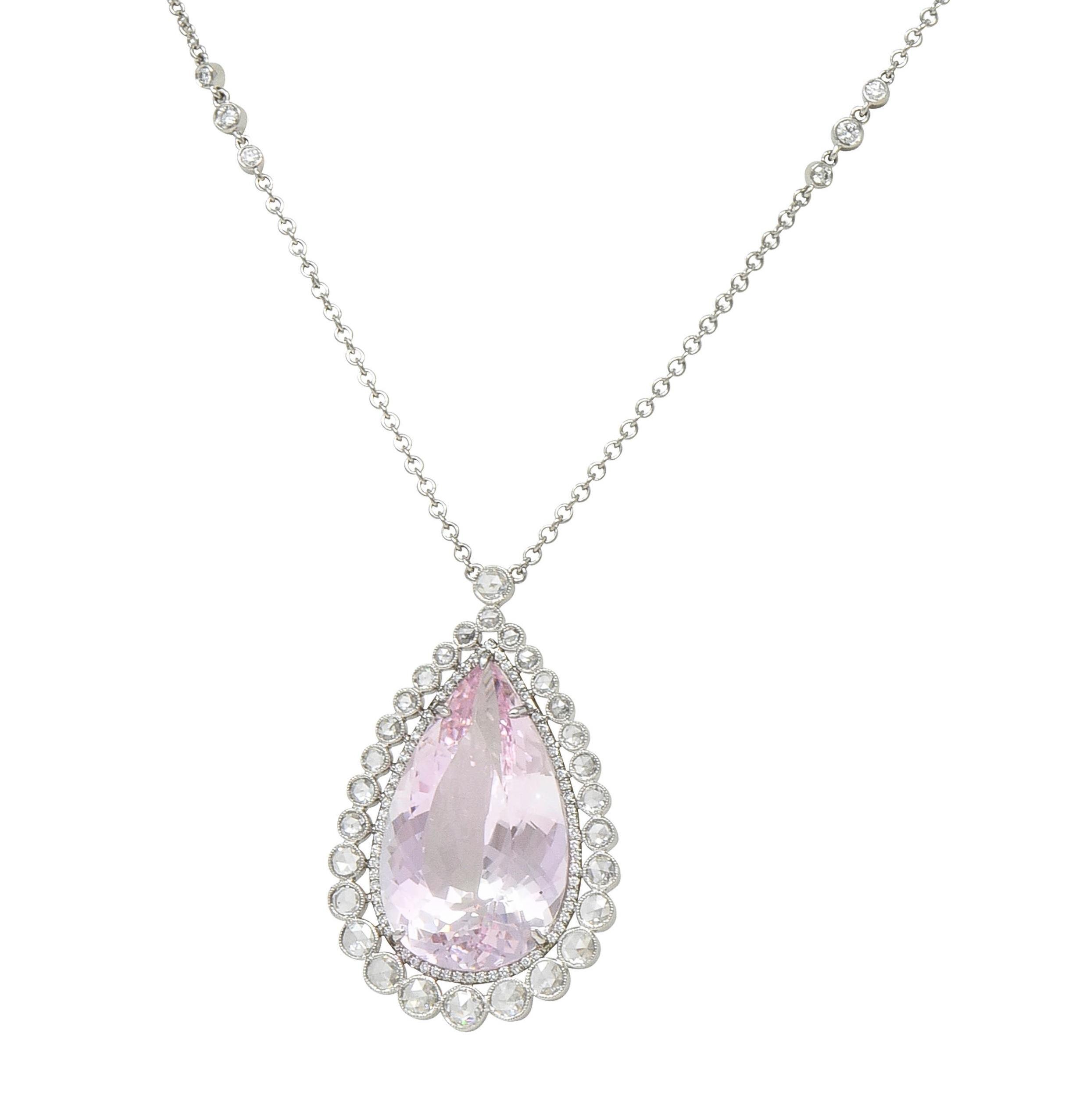 Tiffany & Co. 2010's 27.01 CTW Morganite Diamond Platinum Station Drop Necklace