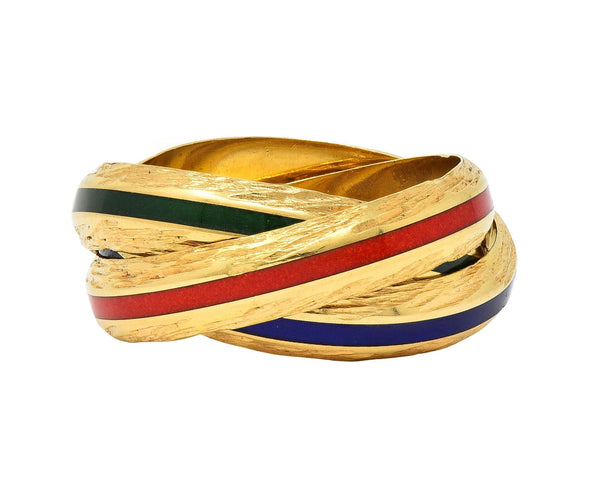 Hermès Paris 1970's Enamel 18 Karat Yellow Gold Trinity Vintage Rolling Ring