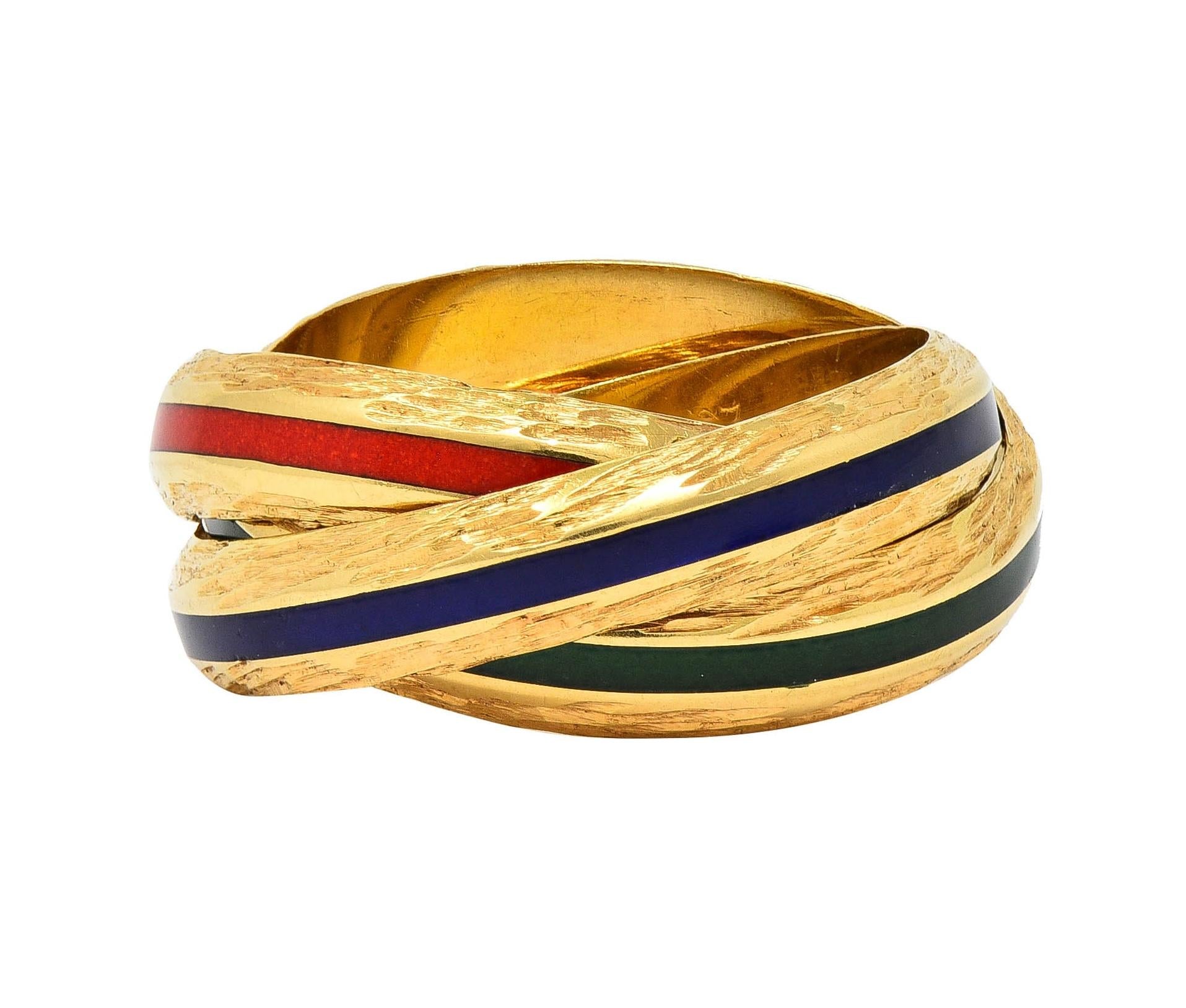 Hermès Paris 1970's Enamel 18 Karat Yellow Gold Trinity Vintage Rolling Ring