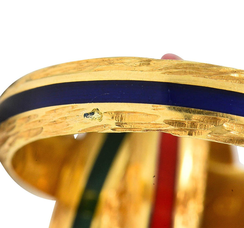 Hermès Paris 1970's Enamel 18 Karat Yellow Gold Trinity Vintage Rolling Ring