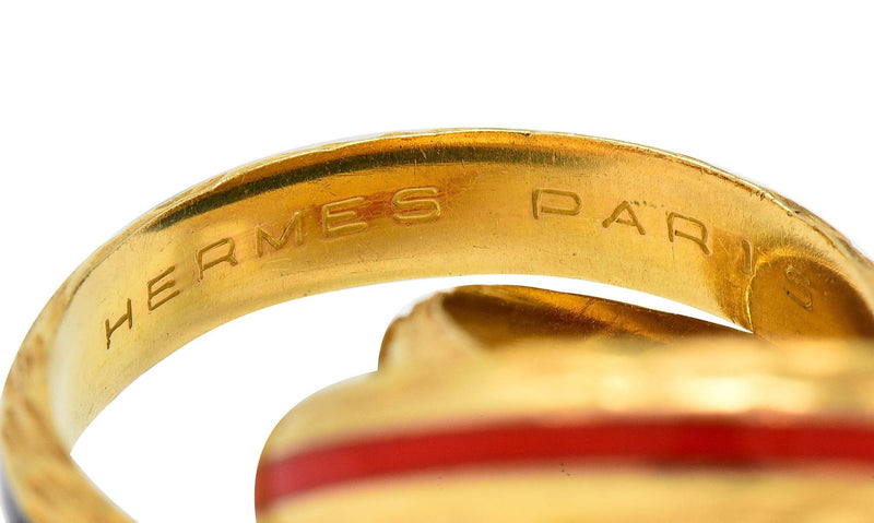 Hermès Paris 1970's Enamel 18 Karat Yellow Gold Trinity Vintage Rolling Ring