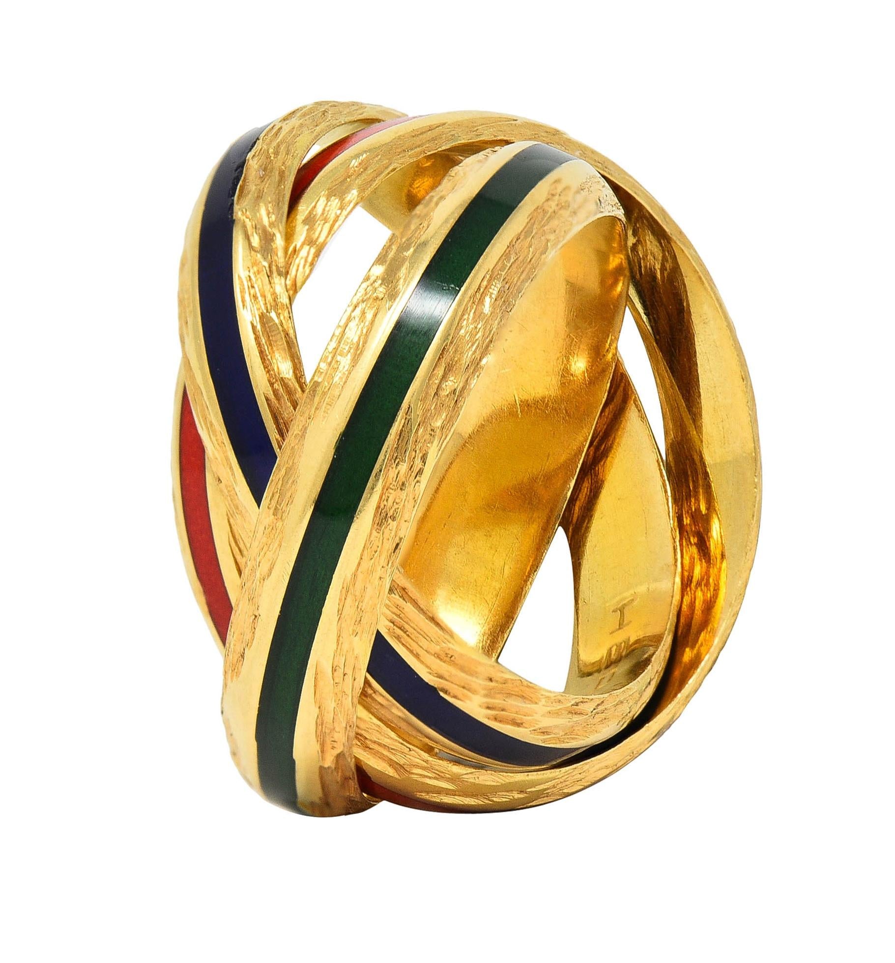 Hermès Paris 1970's Enamel 18 Karat Yellow Gold Trinity Vintage Rolling Ring