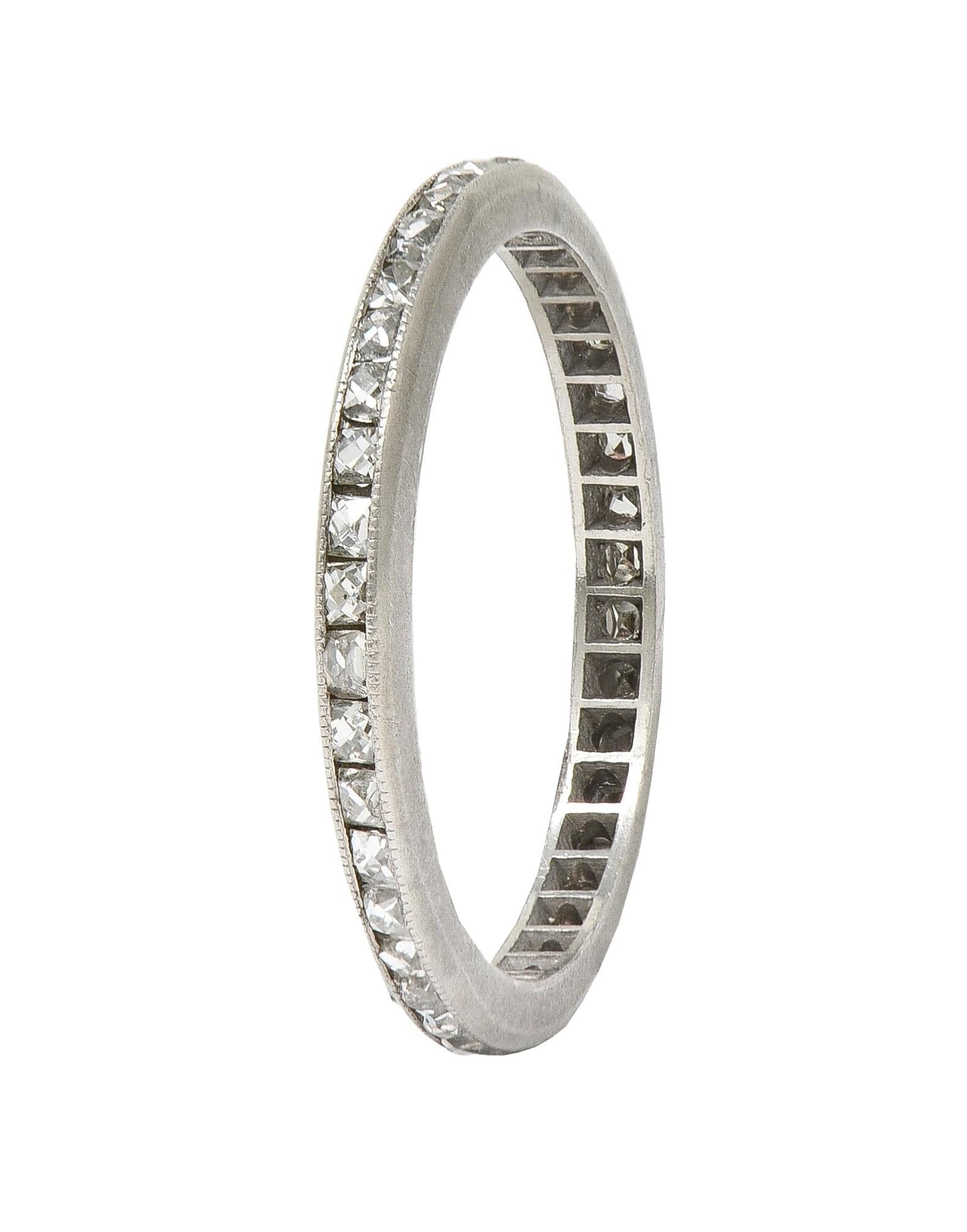 Art Deco 0.80 CTW French Cut Diamond Platinum Antique Eternity Wedding Band Ring