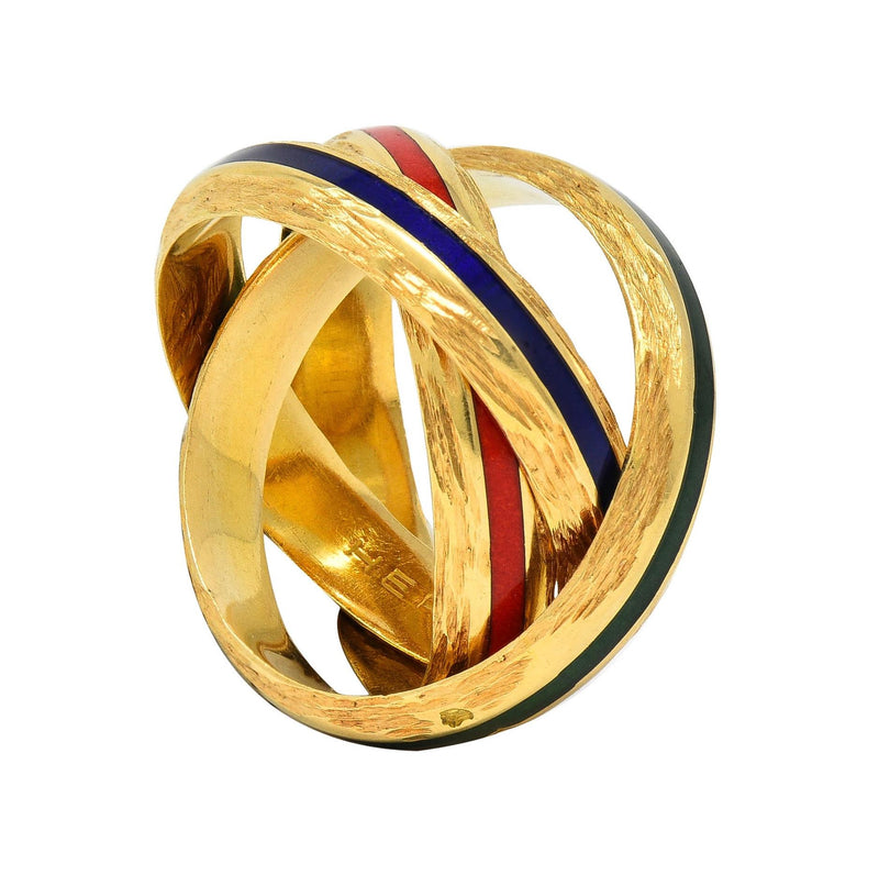 Hermès Paris 1970's Enamel 18 Karat Yellow Gold Trinity Vintage Rolling Ring