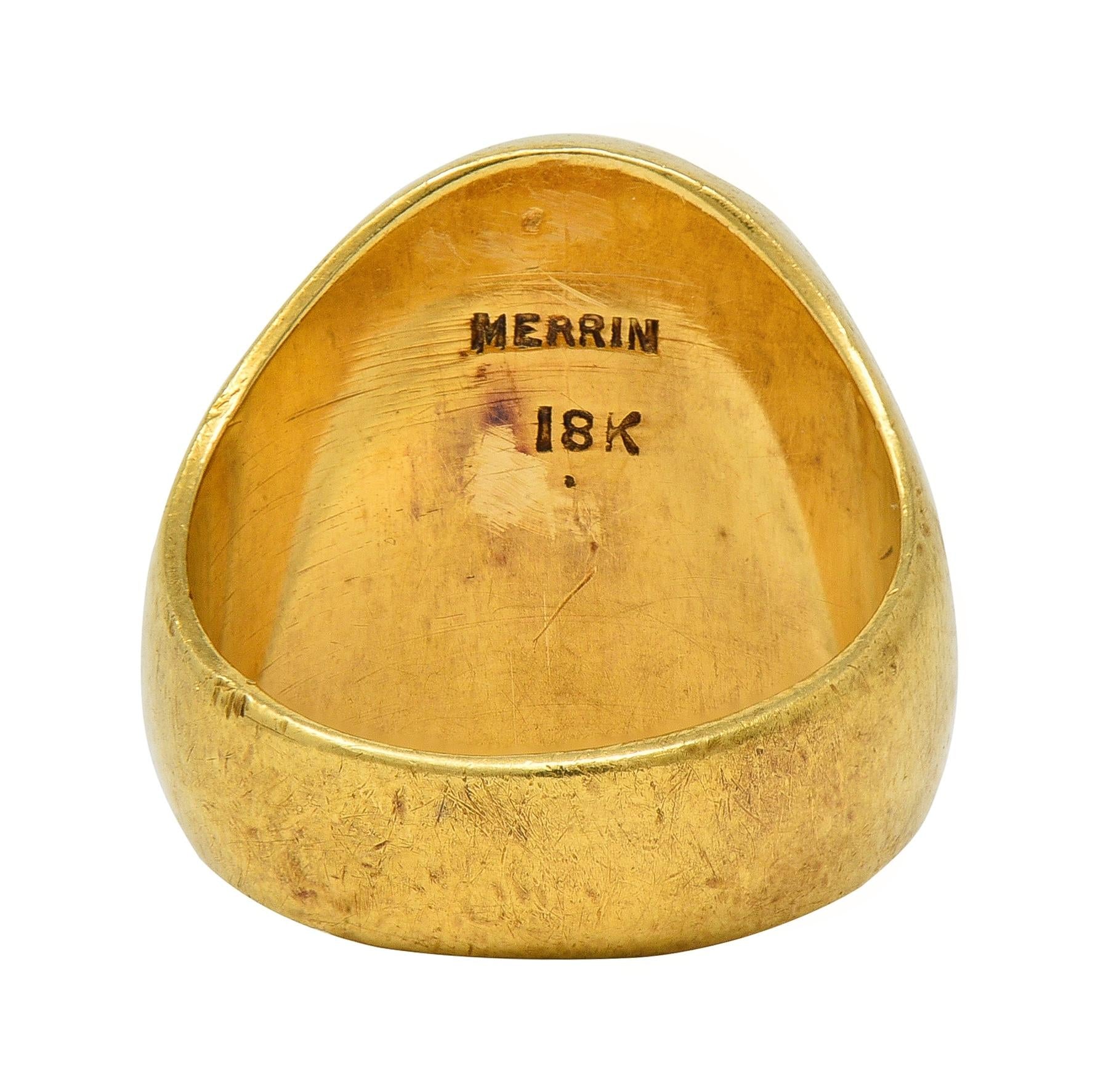 Edwardian Merrin 18 Karat Yellow Gold Antique Heraldic Crest Signet Ring