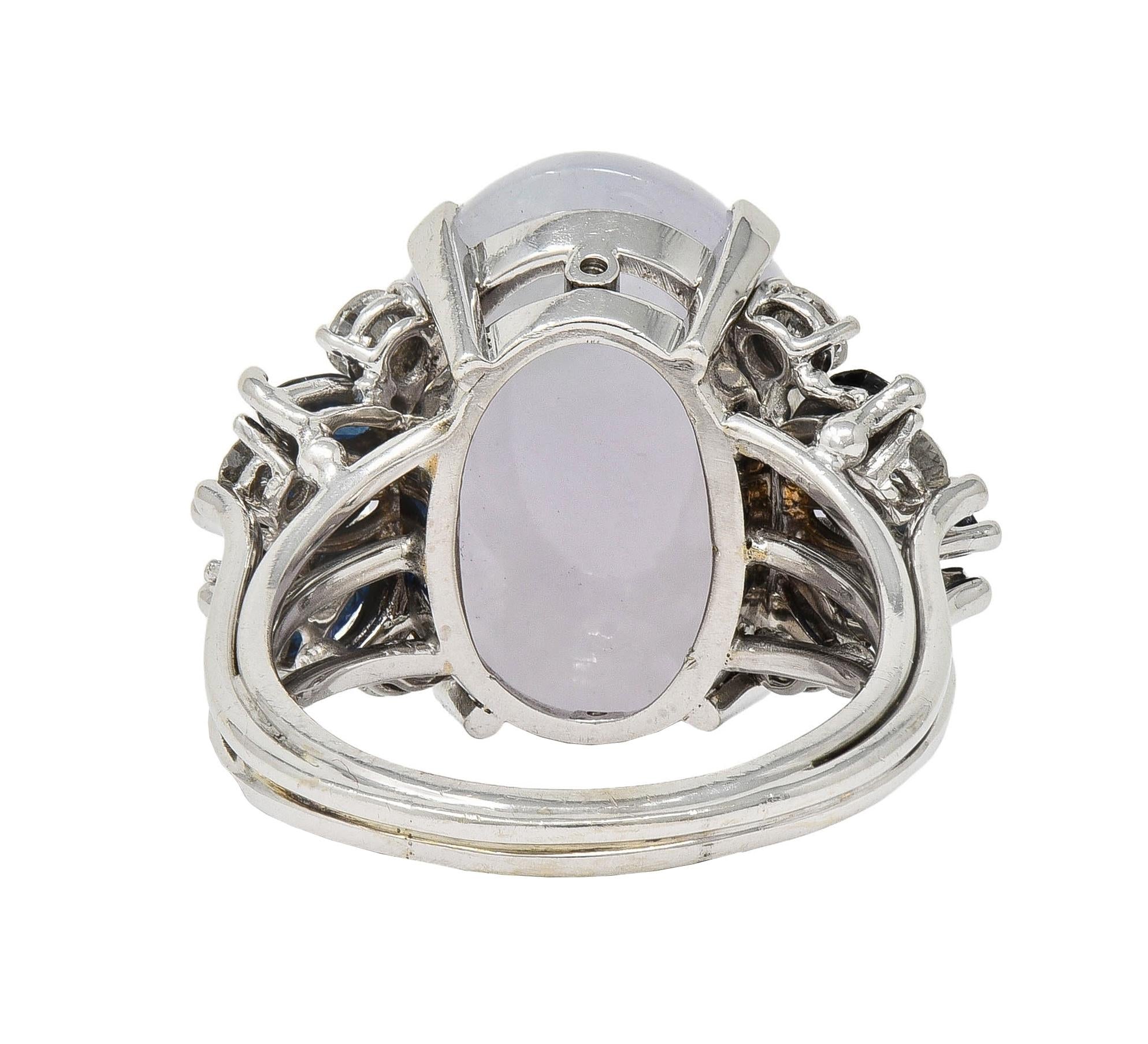 Mid-Century Lavender Jade Sapphire Diamond 14 Karat White Gold Vintage Ring