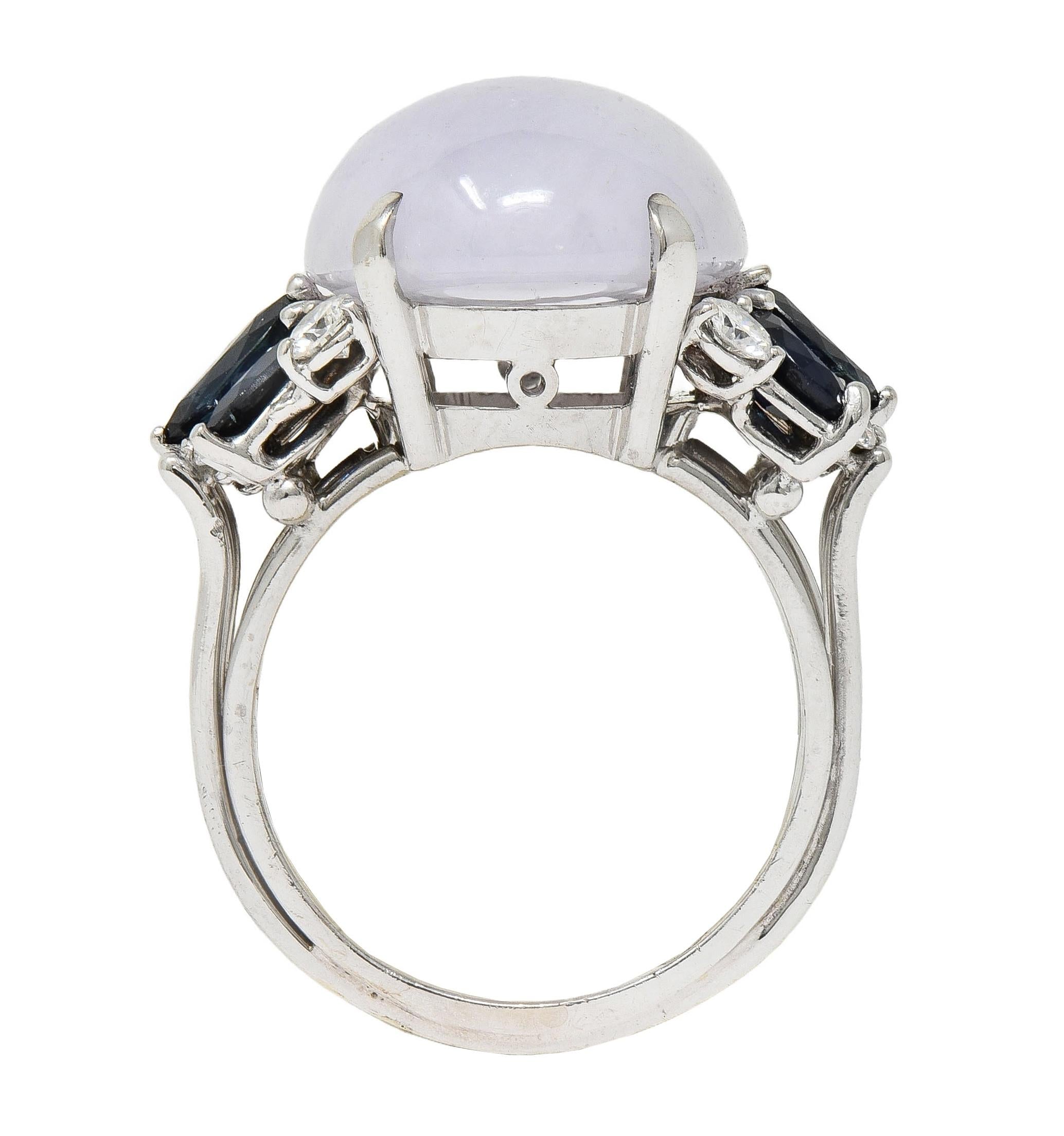 Mid-Century Lavender Jade Sapphire Diamond 14 Karat White Gold Vintage Ring