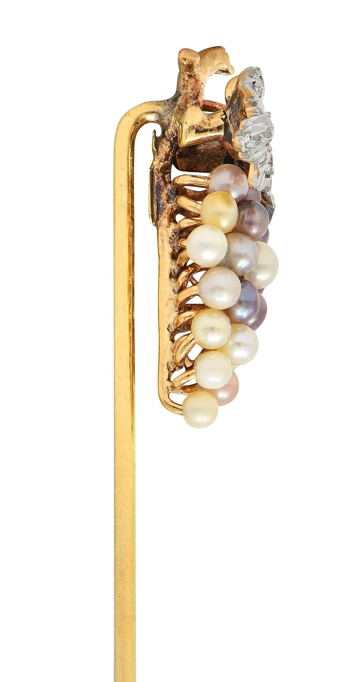 Edwardian Pearl Diamond Platinum 14 Karat Yellow Gold Antique Grape Stickpin