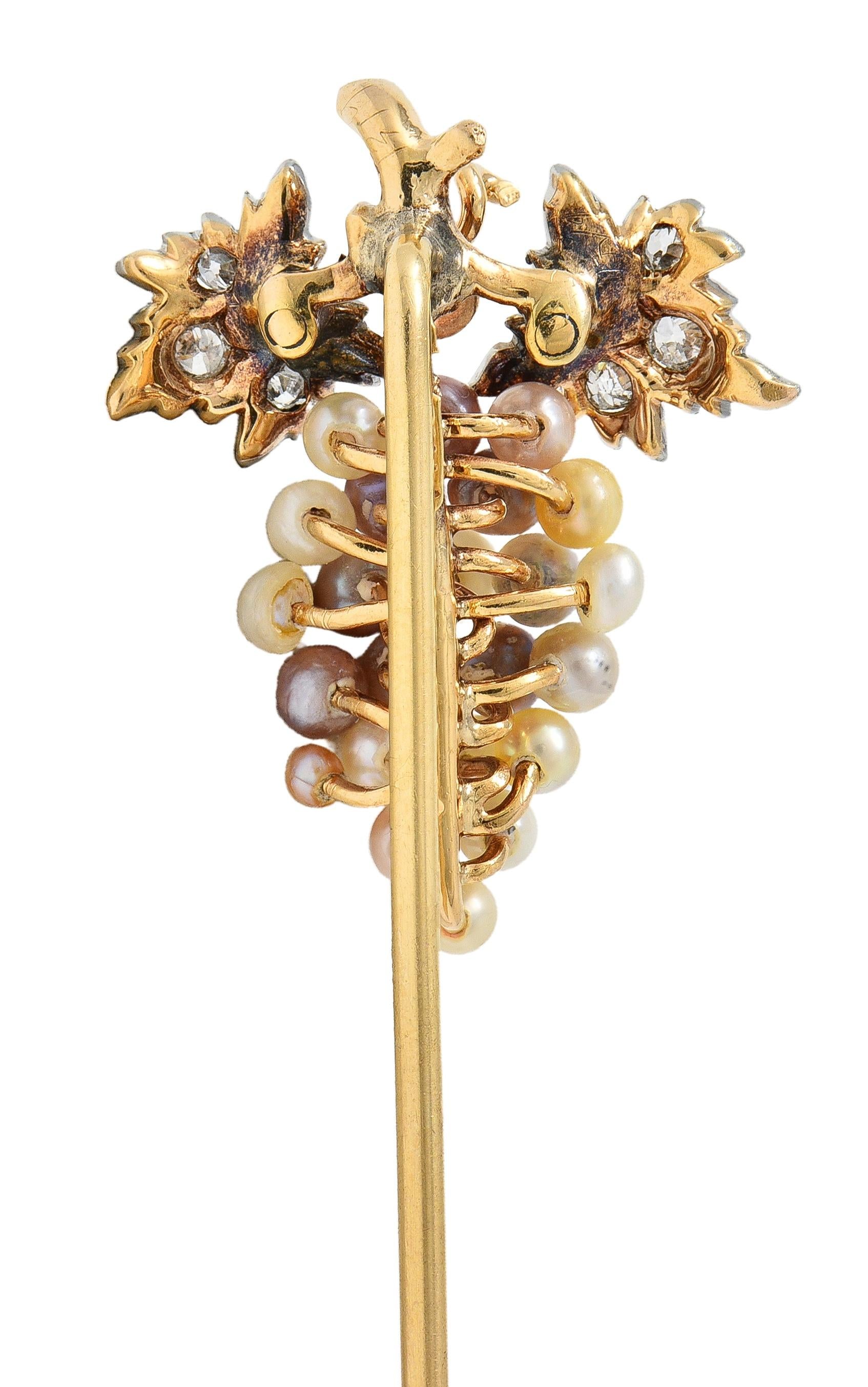 Edwardian Pearl Diamond Platinum 14 Karat Yellow Gold Antique Grape Stickpin