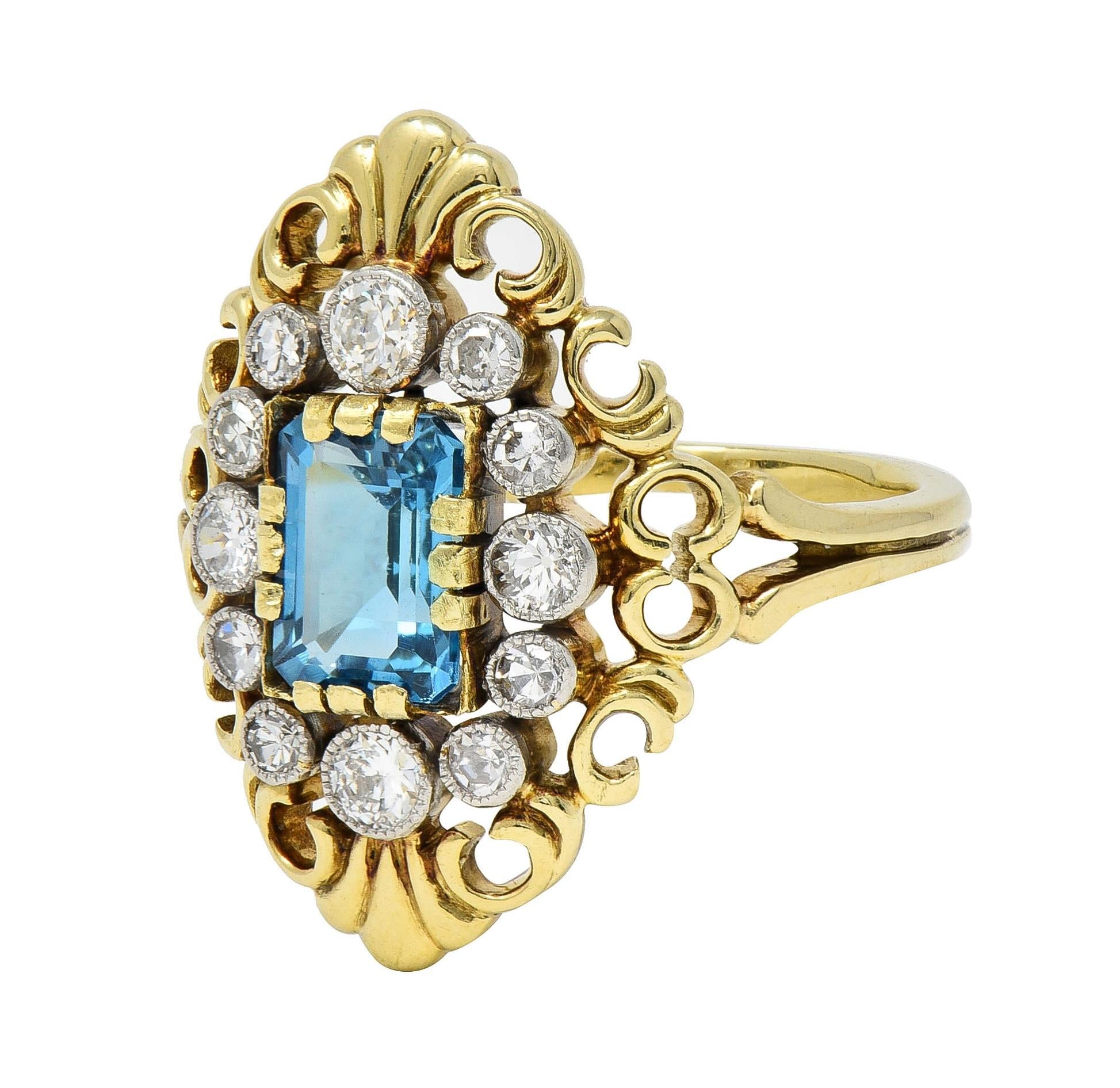 Early Art Deco 1.68 CTW Topaz Diamond Platinum 14 Karat Gold Antique Dinner Ring