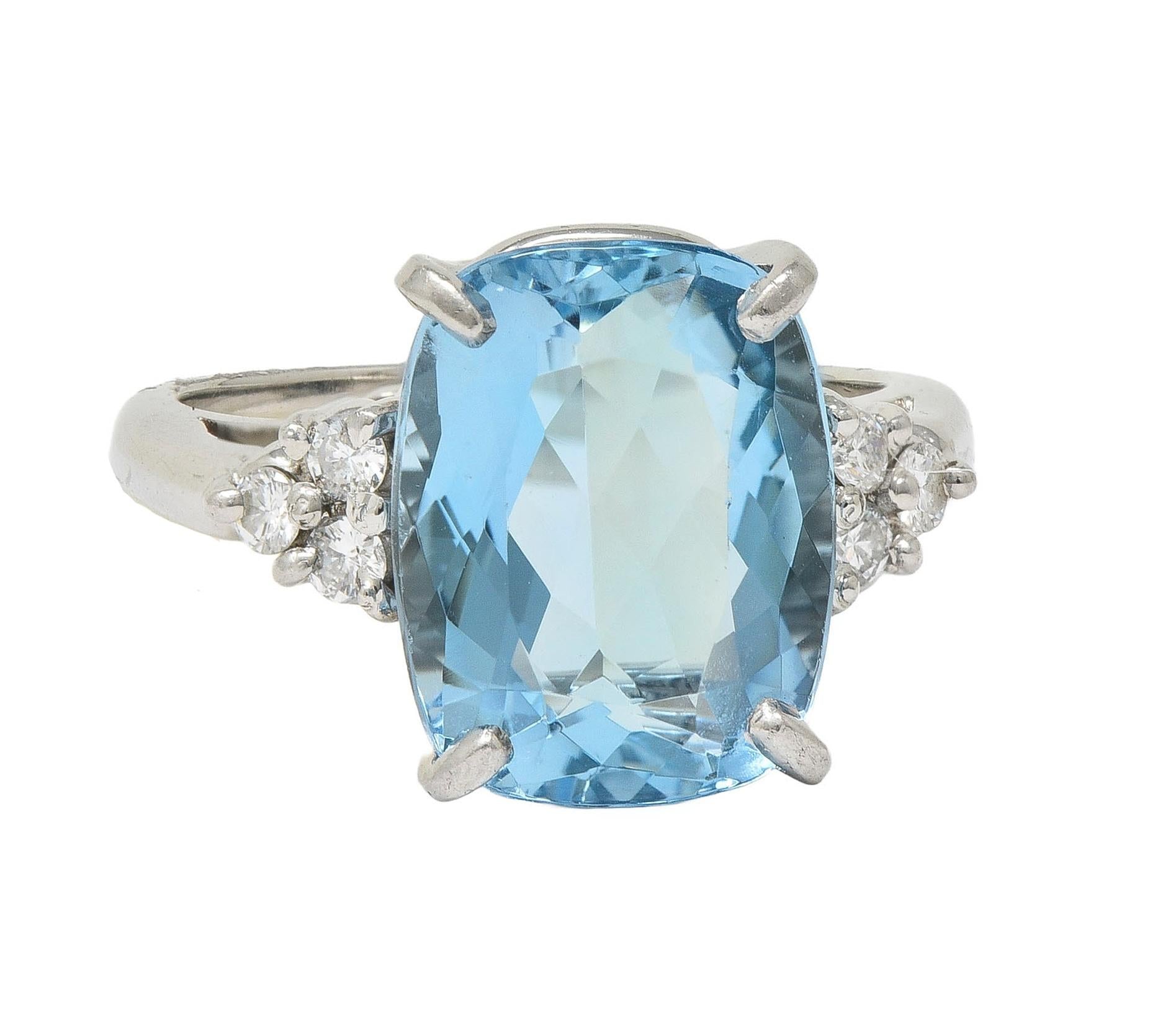 Contemporary 4.72 CTW Aquamarine Diamond Platinum Cluster Cocktail Ring