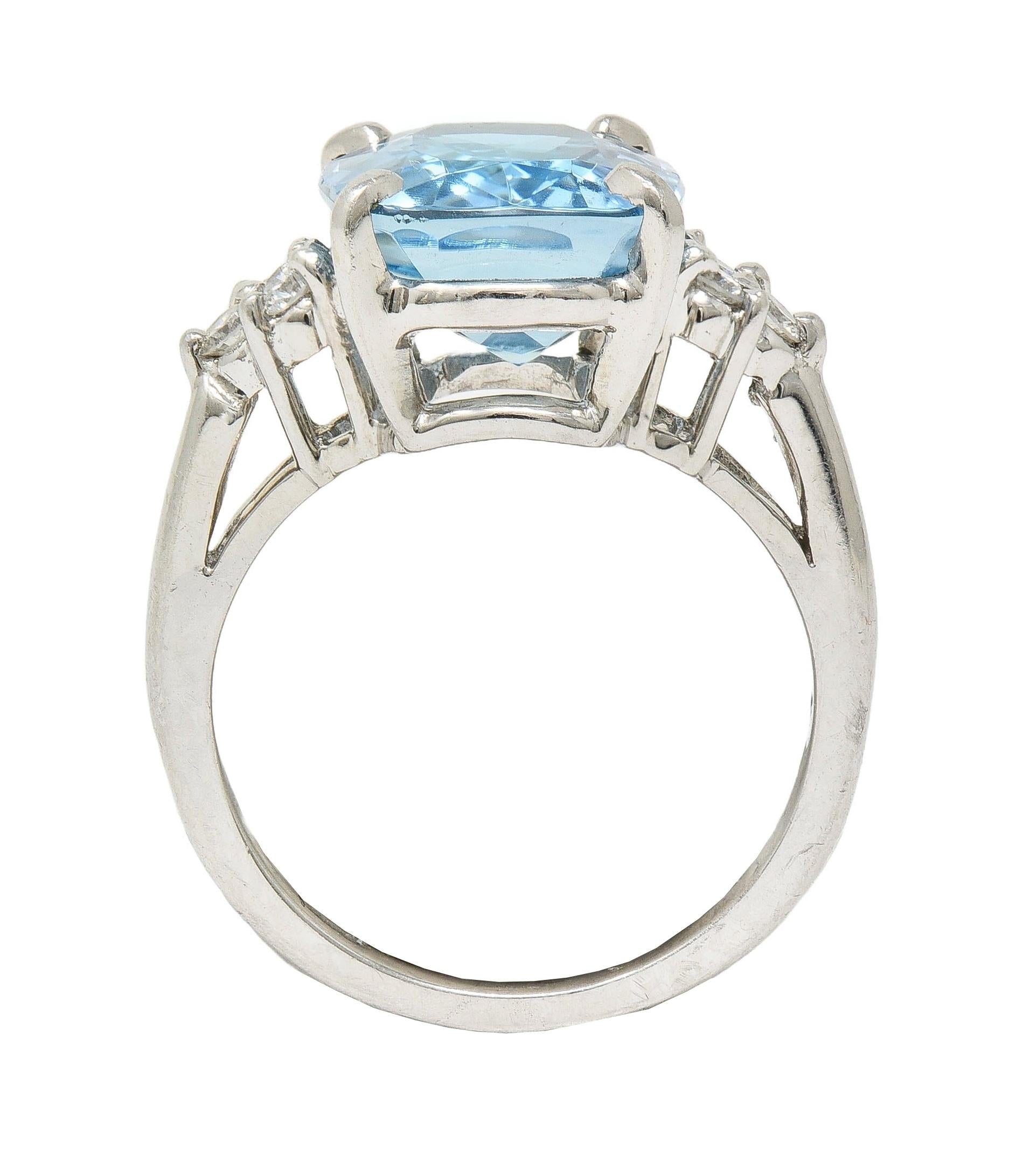 Contemporary 4.72 CTW Aquamarine Diamond Platinum Cluster Cocktail Ring