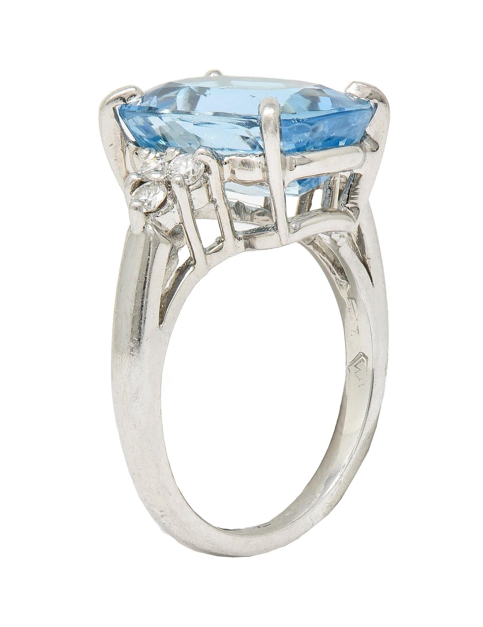 Contemporary 4.72 CTW Aquamarine Diamond Platinum Cluster Cocktail Ring