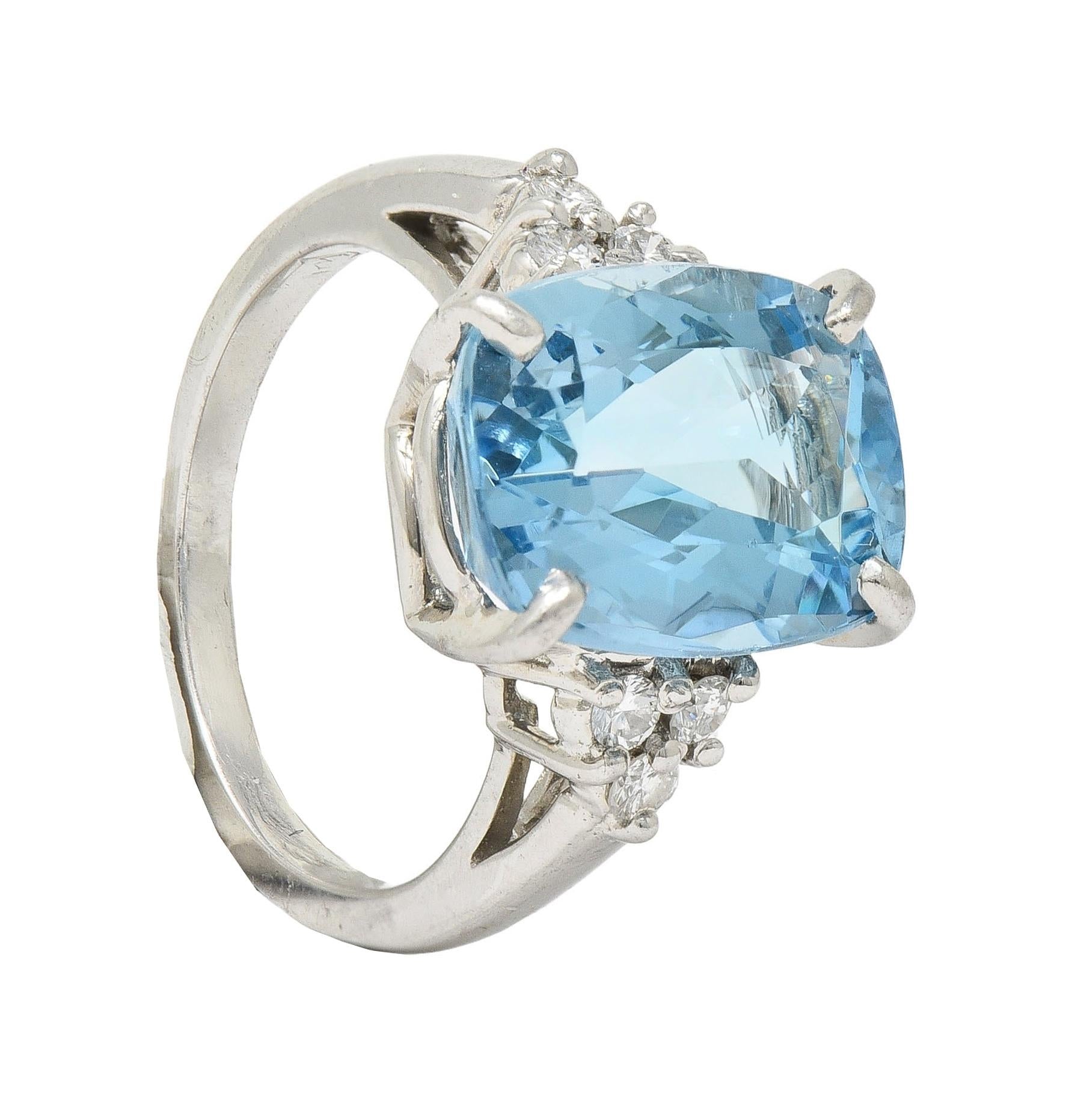 Contemporary 4.72 CTW Aquamarine Diamond Platinum Cluster Cocktail Ring