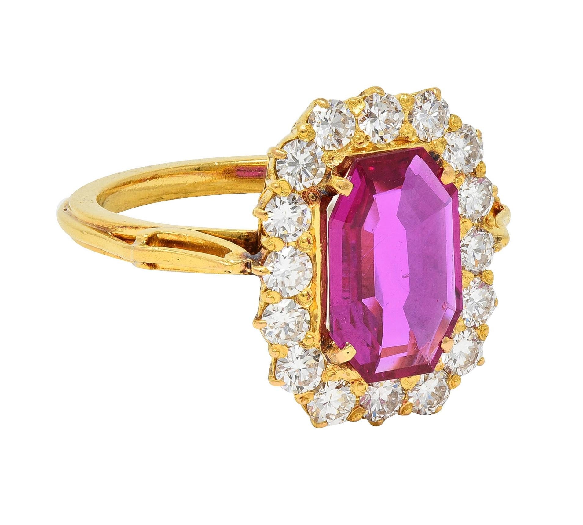 1960's 3.27 CTW No Heat Burma Ruby Diamond 18K Yellow Gold Vintage Halo Ring GIA