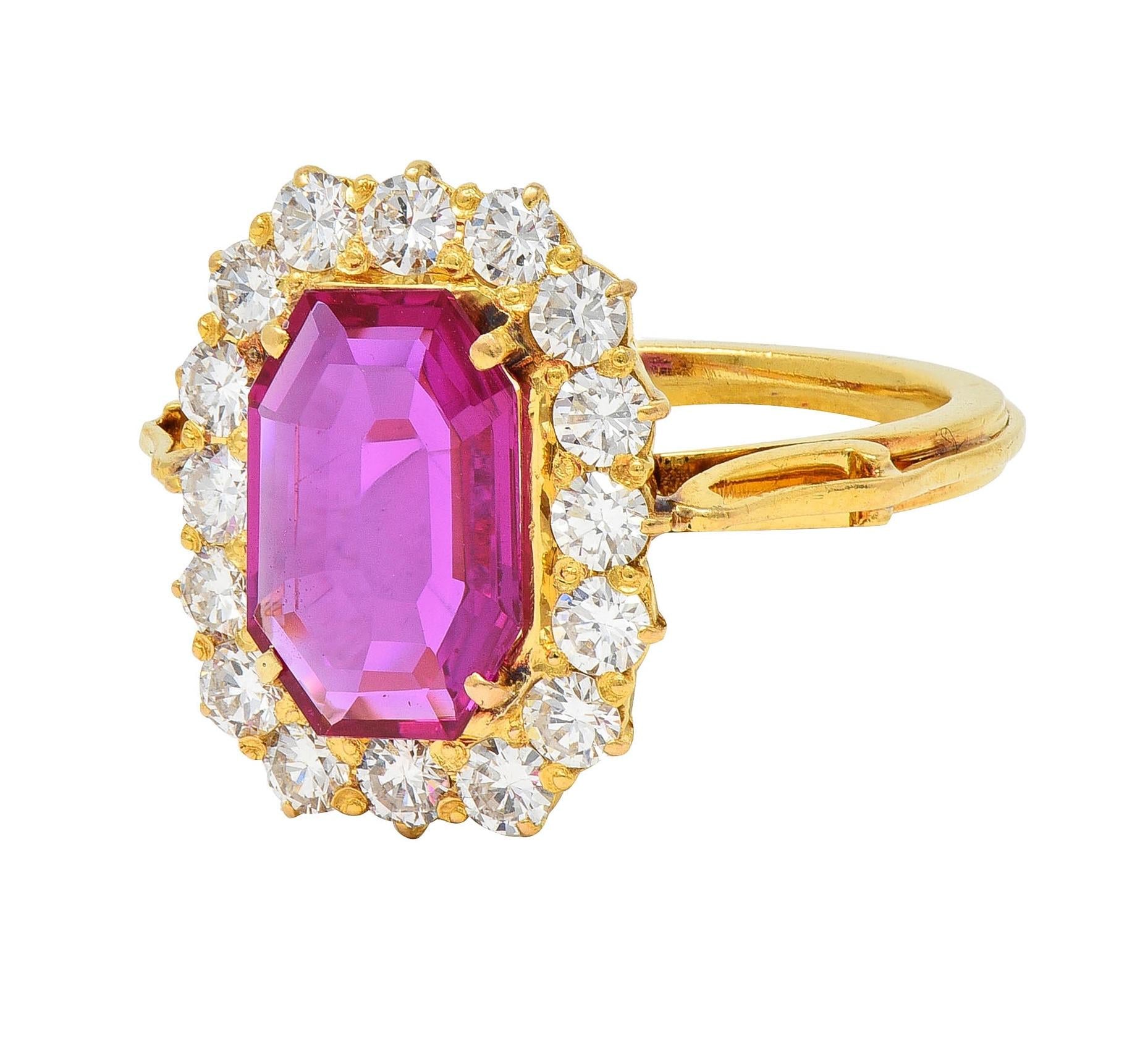 1960's 3.27 CTW No Heat Burma Ruby Diamond 18K Yellow Gold Vintage Halo Ring GIA