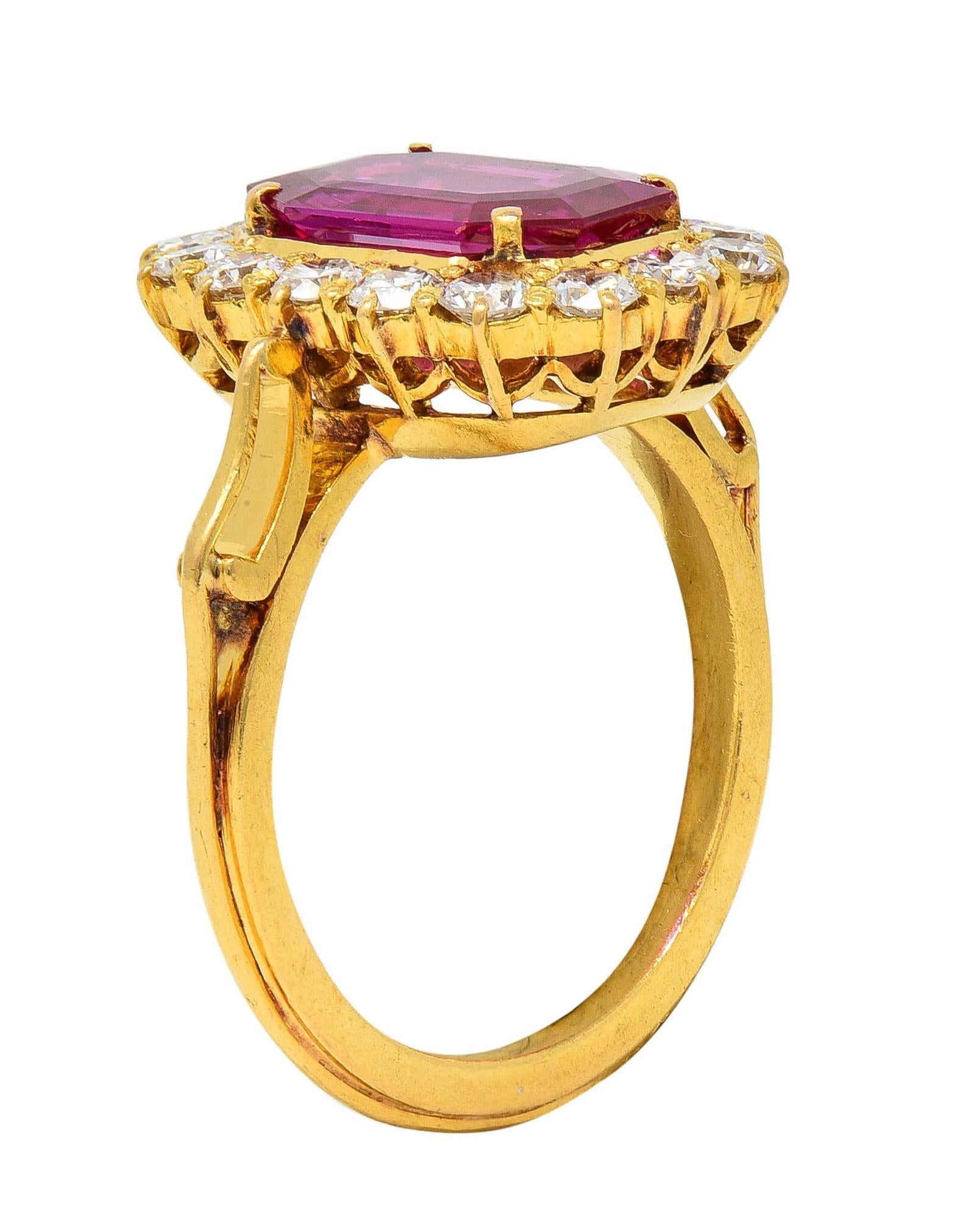 1960's 3.27 CTW No Heat Burma Ruby Diamond 18K Yellow Gold Vintage Halo Ring GIA