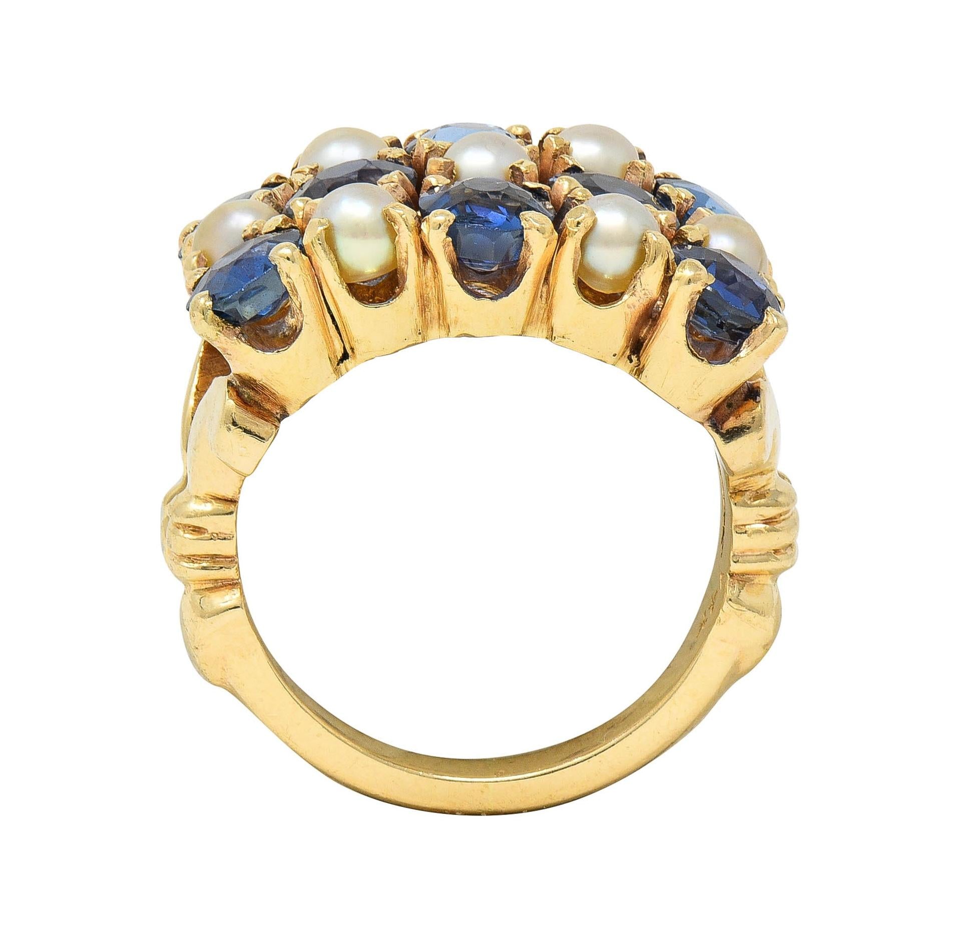 Victorian 2.00 CTW Sapphire Pearl 14 Karat Gold Antique Checkerboard Ring