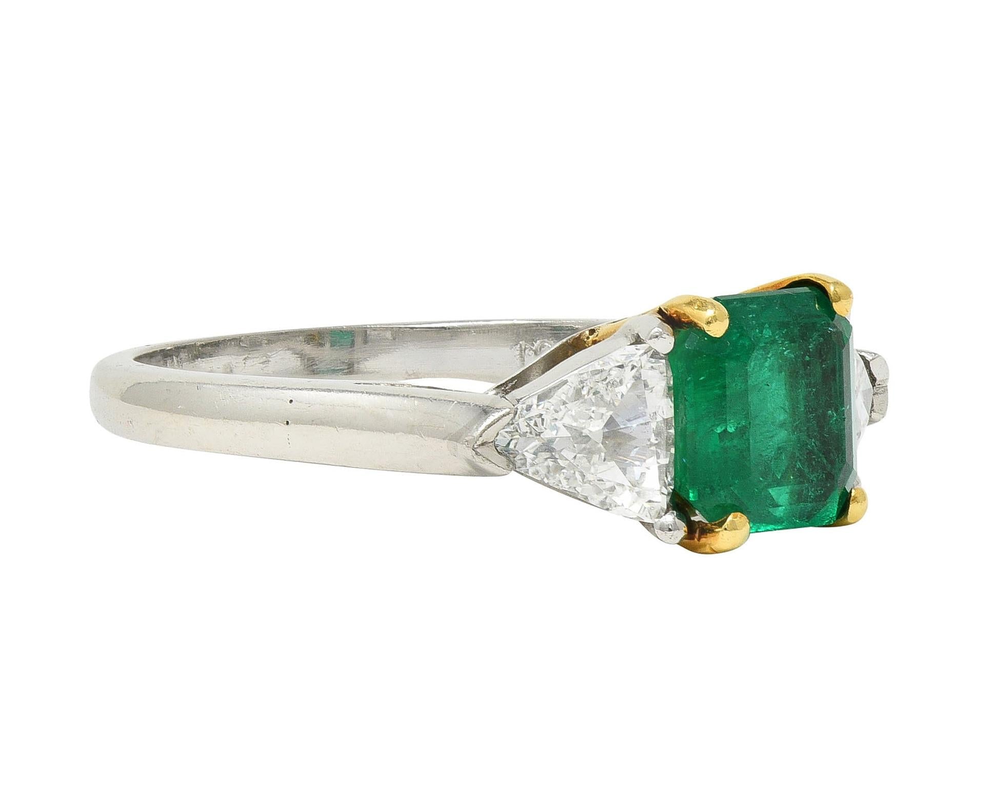 Mid-Century 1.60 CTW Colombian Emerald Diamond Platinum 18 Karat Gold Ring GIA