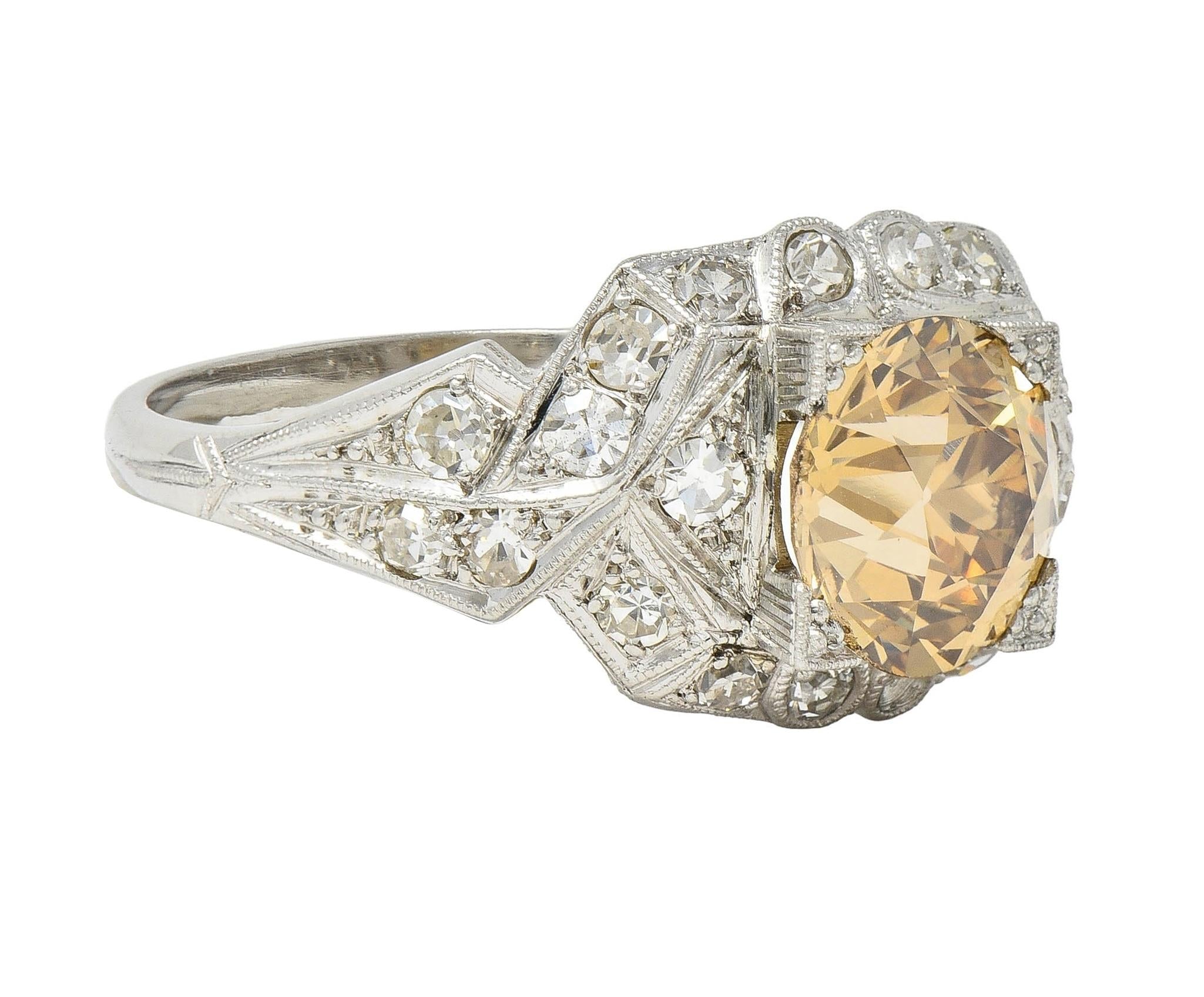 Art Deco 2.64 CTW Fancy Brown-Yellow Diamond Platinum Vintage Engagement Ring