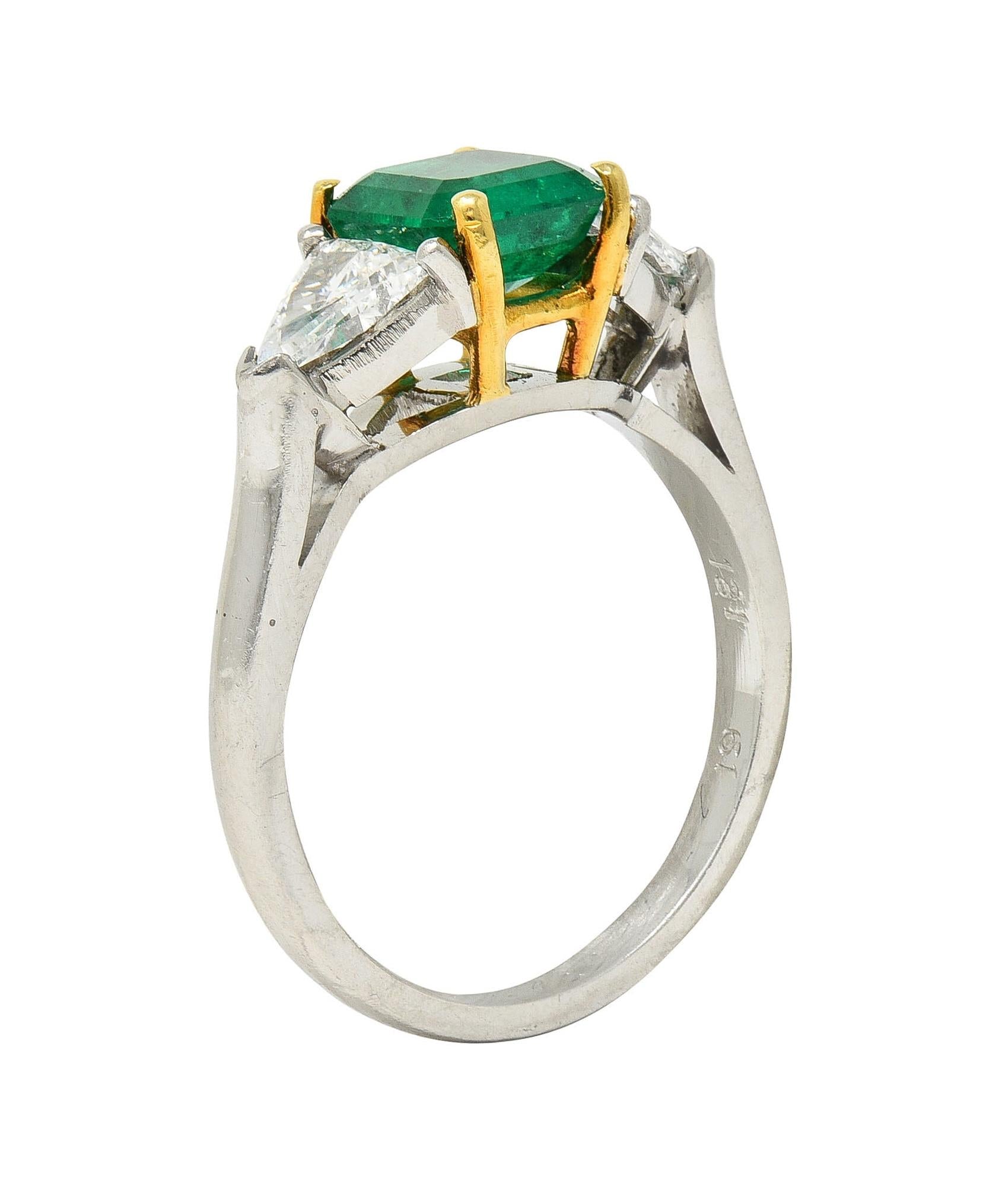 Mid-Century 1.60 CTW Colombian Emerald Diamond Platinum 18 Karat Gold Ring GIA