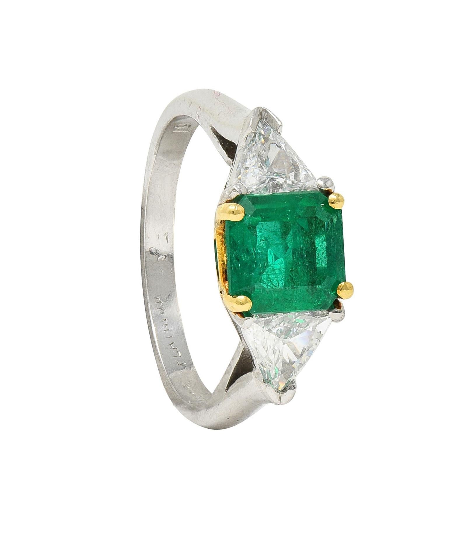 Mid-Century 1.60 CTW Colombian Emerald Diamond Platinum 18 Karat Gold Ring GIA