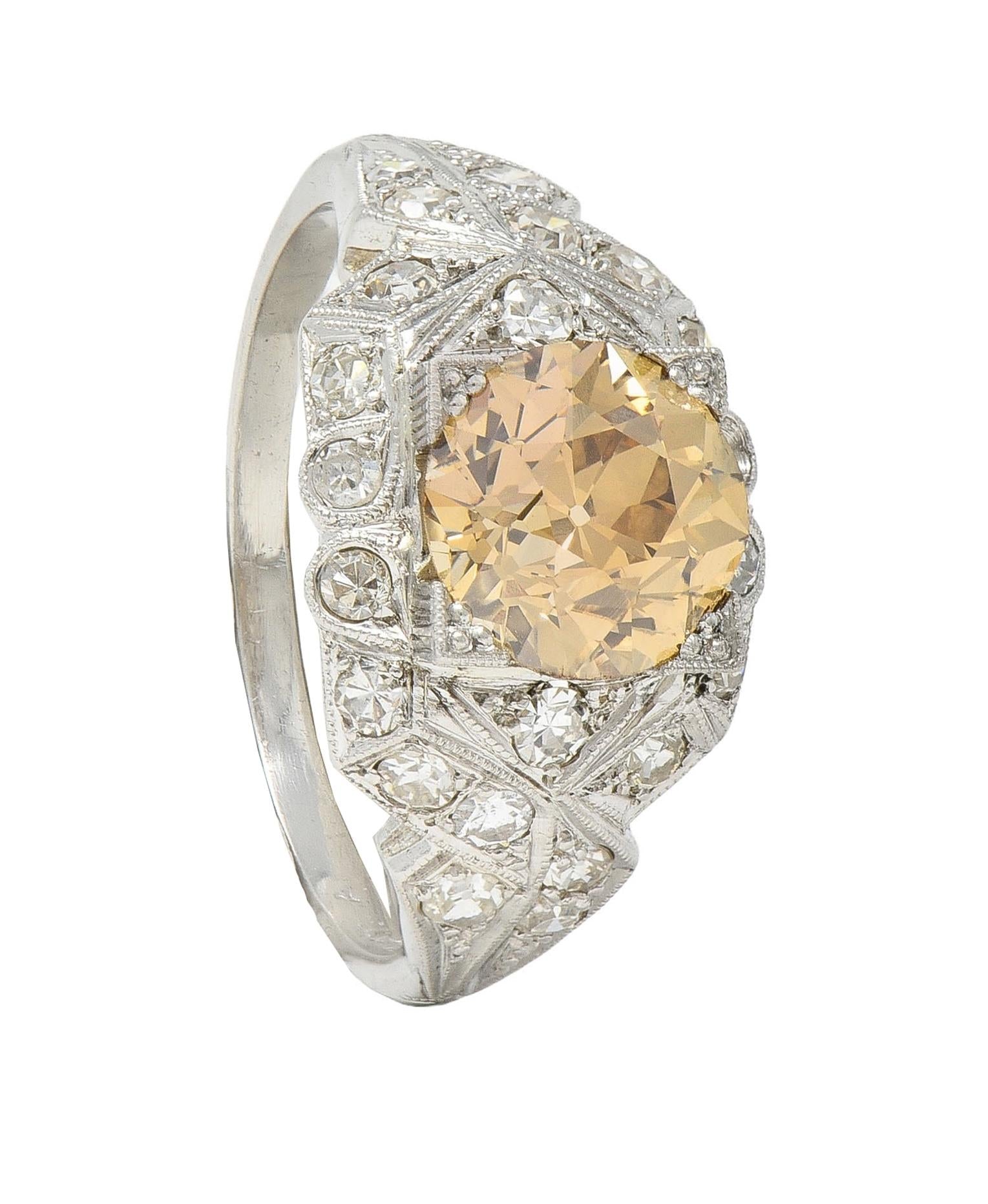 Art Deco 2.64 CTW Fancy Brown-Yellow Diamond Platinum Vintage Engagement Ring