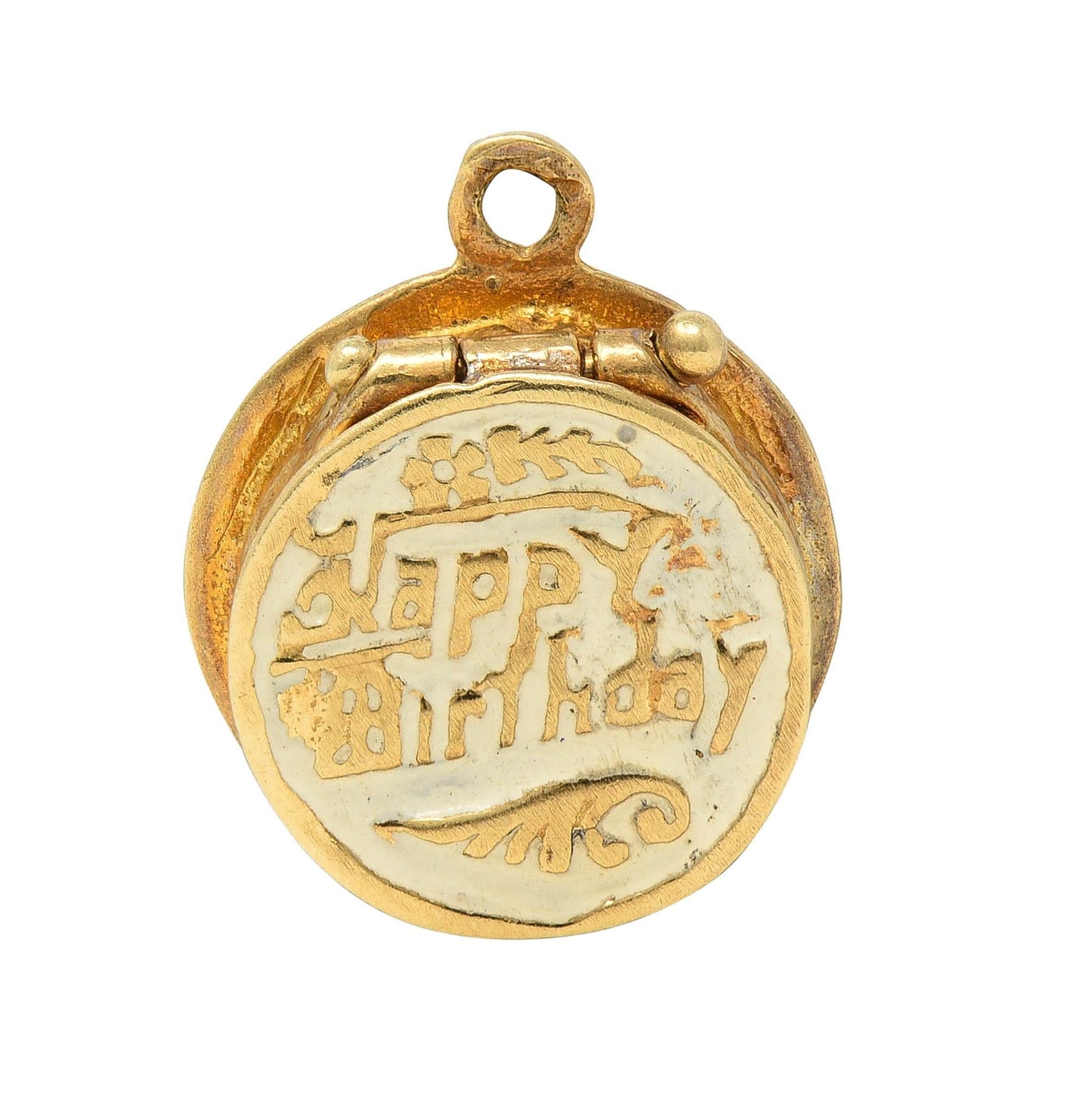 Mid-Century Enamel 14 Karat Gold Vintage Birthday Cake Surprise Charm