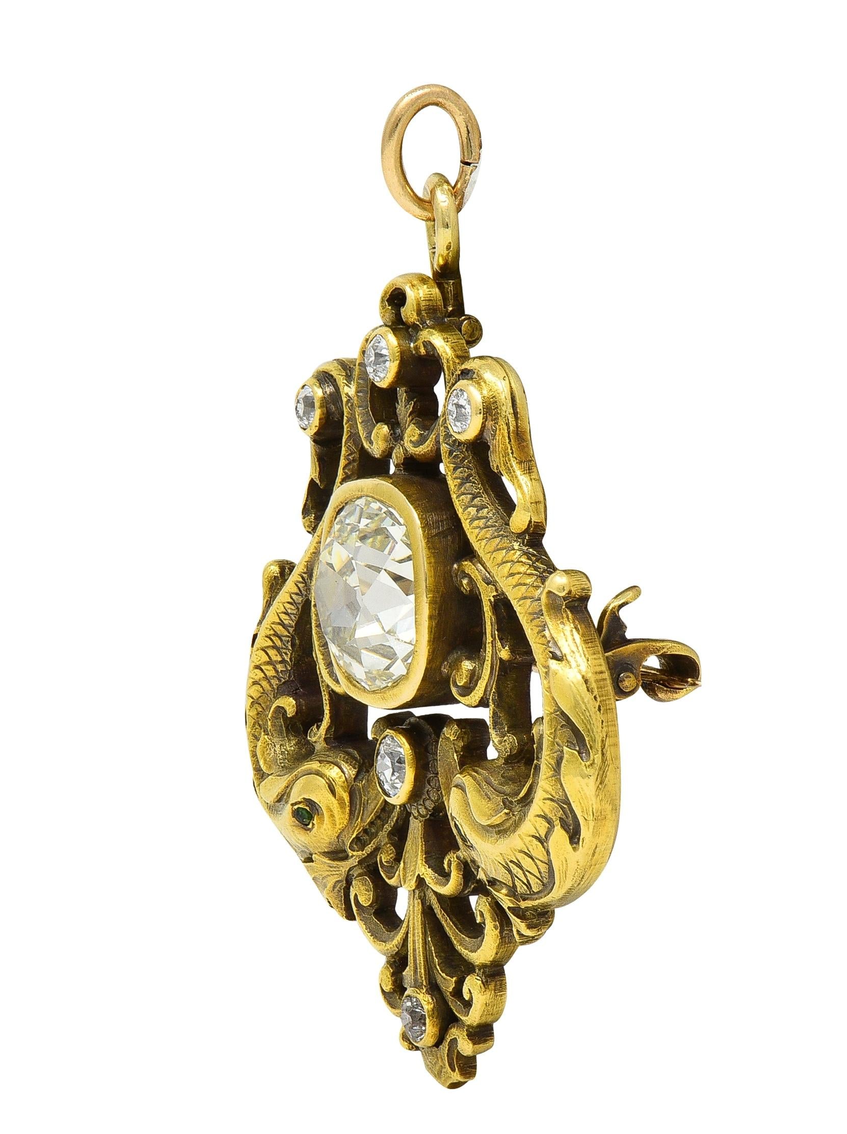 Frank Walter Lawrence Nouveau Diamond 14K Gold Antique Serpent Pendant Brooch