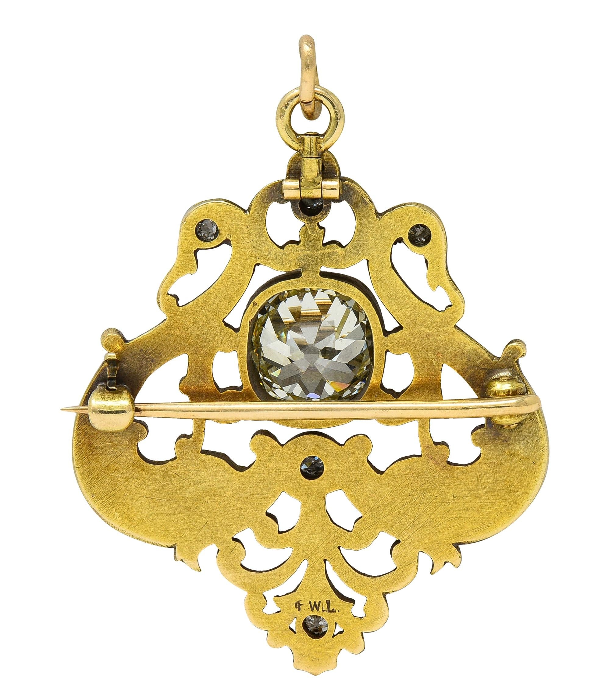 Frank Walter Lawrence Nouveau Diamond 14K Gold Antique Serpent Pendant Brooch
