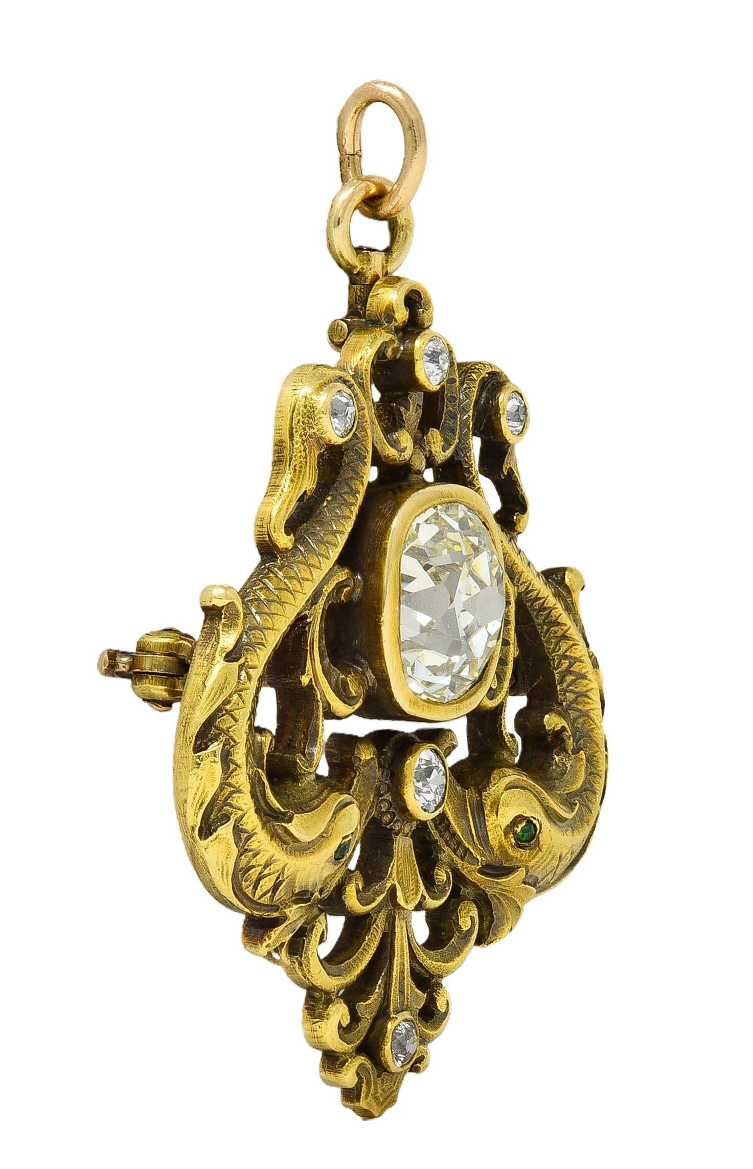 Frank Walter Lawrence Nouveau Diamond 14K Gold Antique Serpent Pendant Brooch