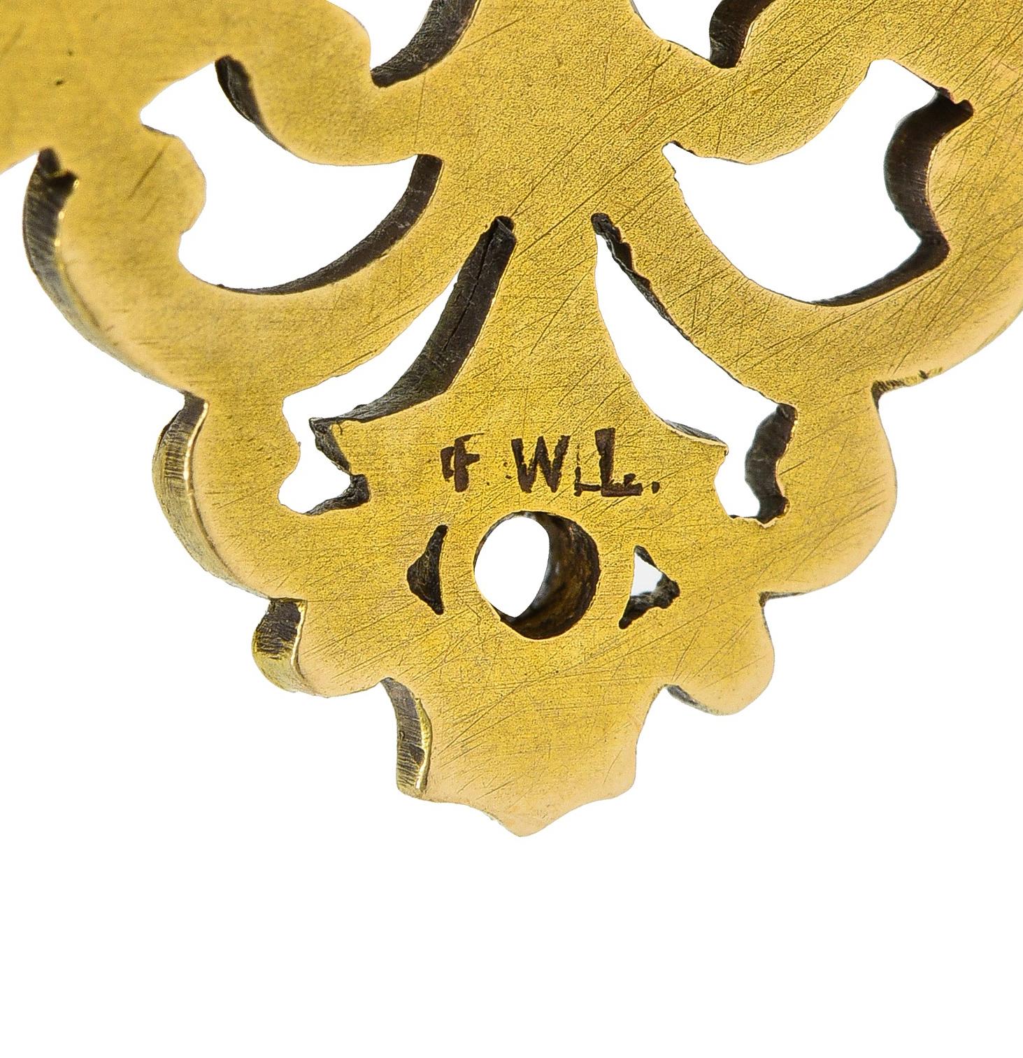 Frank Walter Lawrence Nouveau Diamond 14K Gold Antique Serpent Pendant Brooch