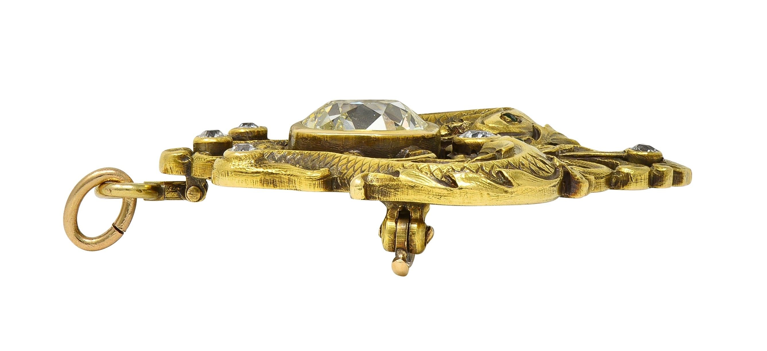 Frank Walter Lawrence Nouveau Diamond 14K Gold Antique Serpent Pendant Brooch